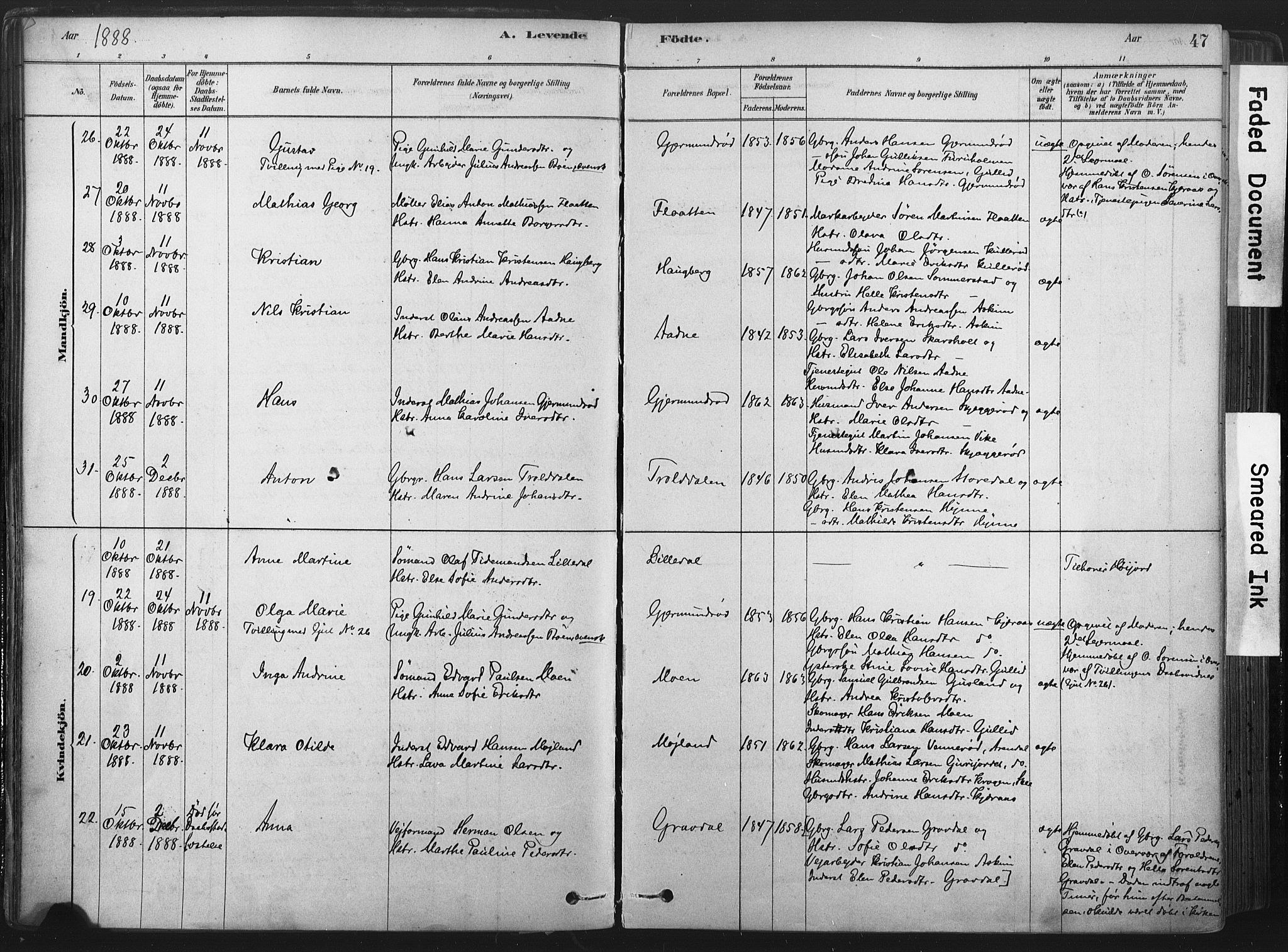 Andebu kirkebøker, SAKO/A-336/F/Fa/L0007: Parish register (official) no. 7, 1878-1899, p. 47