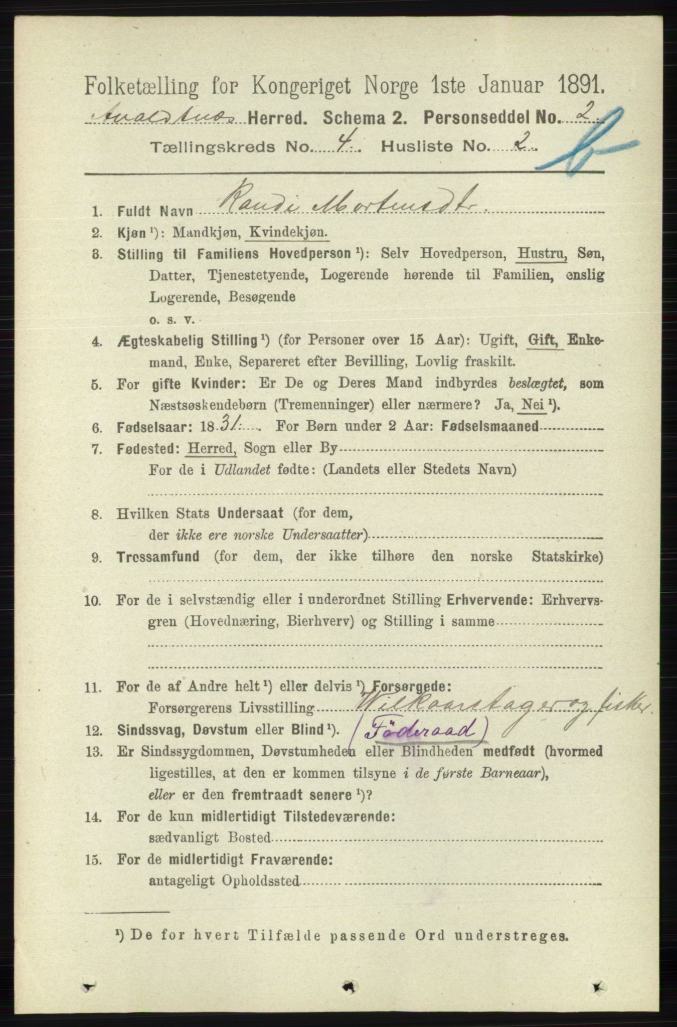 RA, 1891 census for 1147 Avaldsnes, 1891, p. 2830