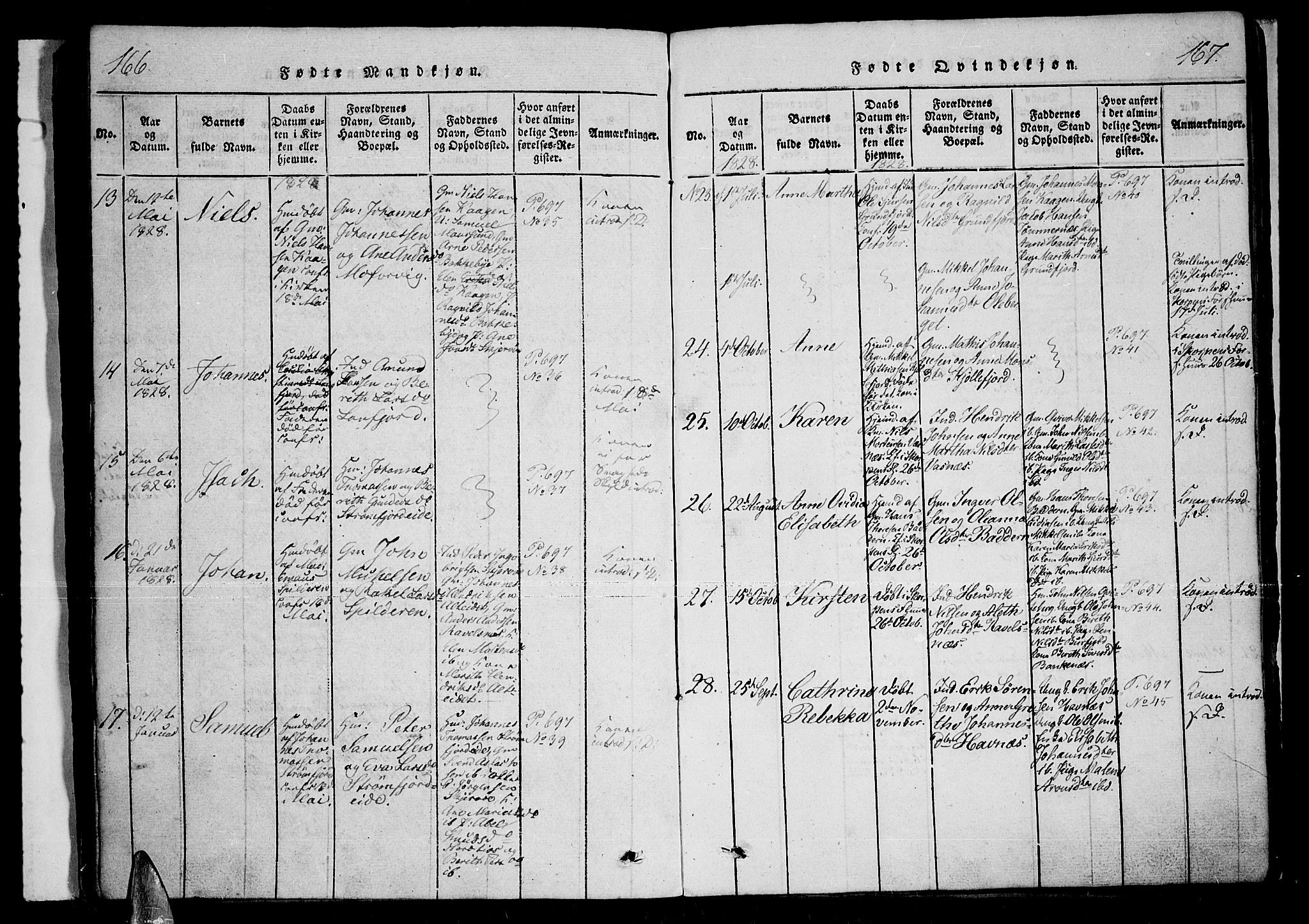 Skjervøy sokneprestkontor, AV/SATØ-S-1300/H/Ha/Haa/L0004kirke: Parish register (official) no. 4, 1820-1838, p. 166-167