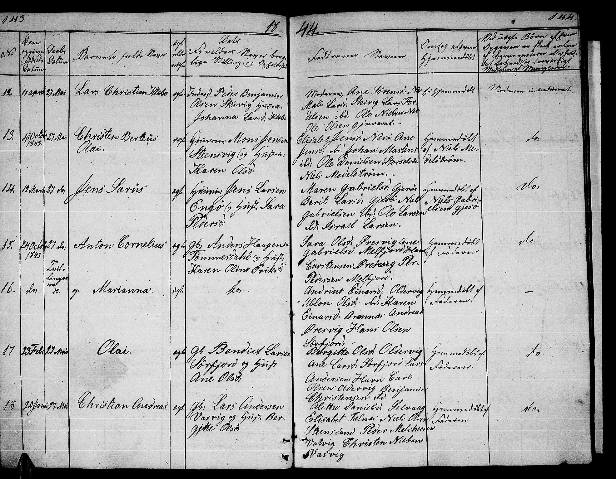 Ministerialprotokoller, klokkerbøker og fødselsregistre - Nordland, AV/SAT-A-1459/841/L0618: Parish register (copy) no. 841C02, 1833-1855, p. 143-144