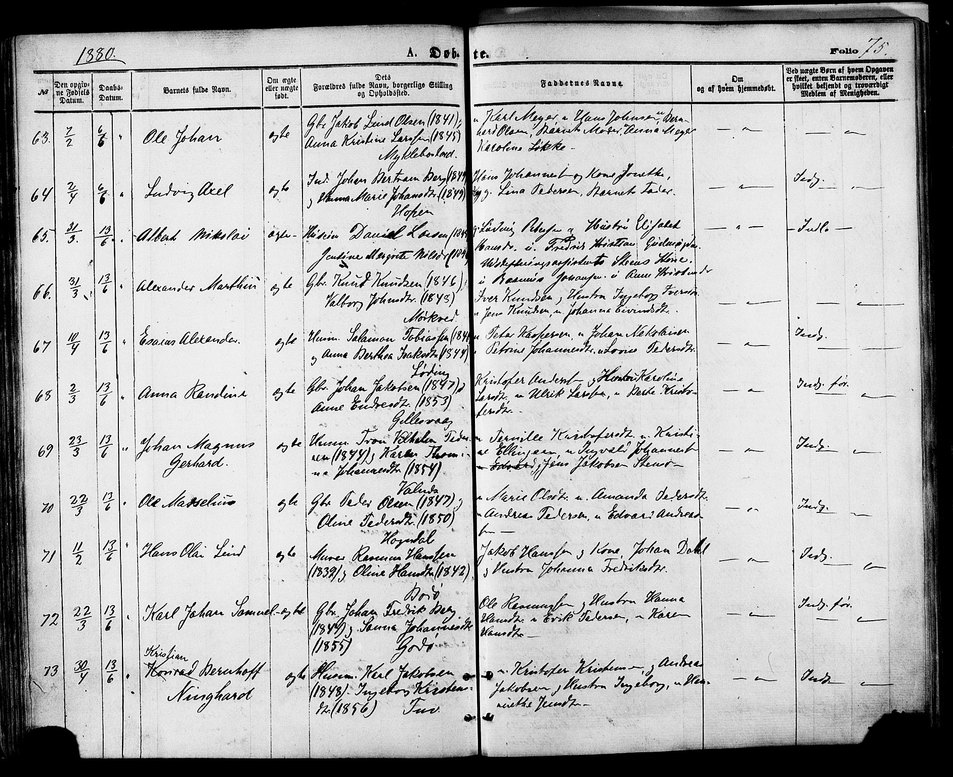 Ministerialprotokoller, klokkerbøker og fødselsregistre - Nordland, AV/SAT-A-1459/801/L0009: Parish register (official) no. 801A09, 1876-1883, p. 75