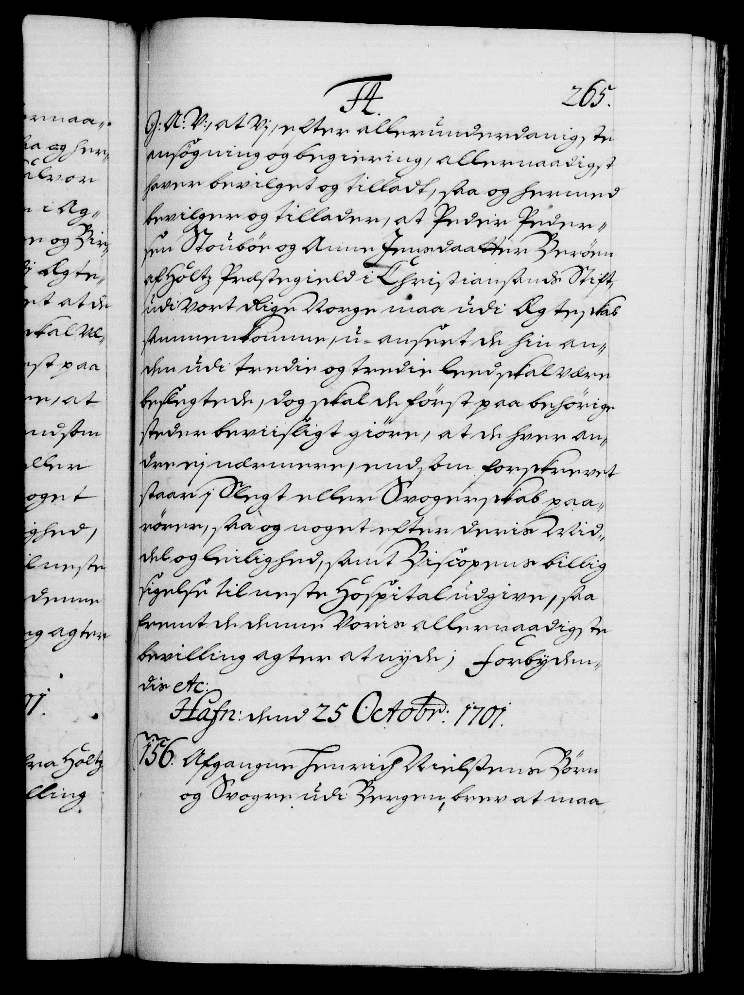 Danske Kanselli 1572-1799, AV/RA-EA-3023/F/Fc/Fca/Fcaa/L0018: Norske registre, 1699-1703, p. 265a