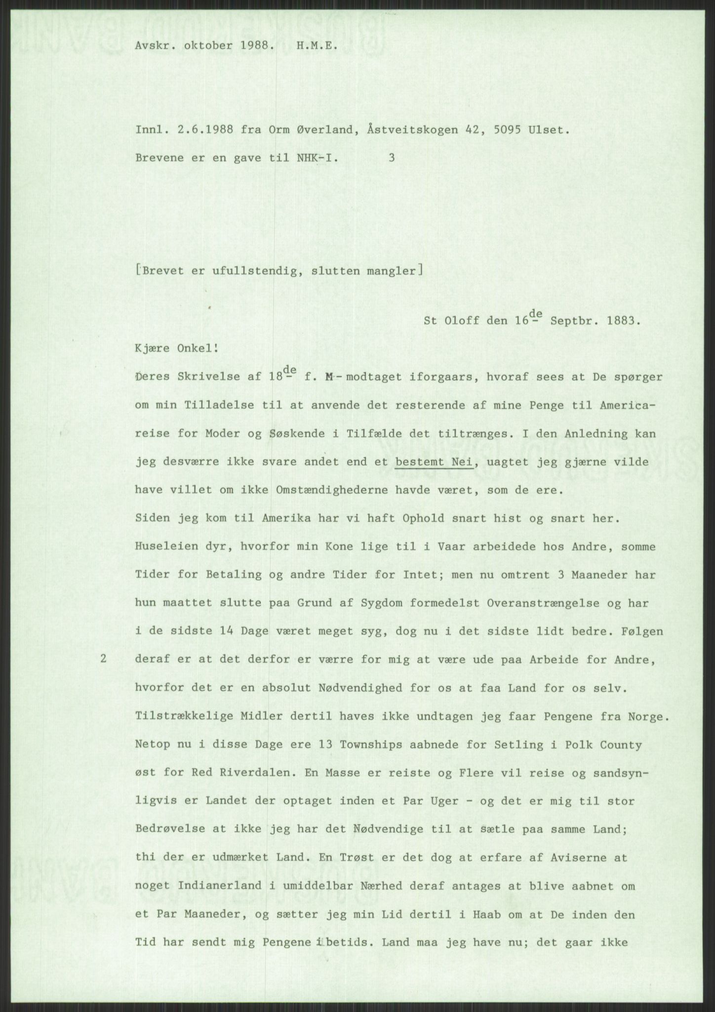 Samlinger til kildeutgivelse, Amerikabrevene, AV/RA-EA-4057/F/L0030: Innlån fra Rogaland: Vatnaland - Øverland, 1838-1914, p. 689