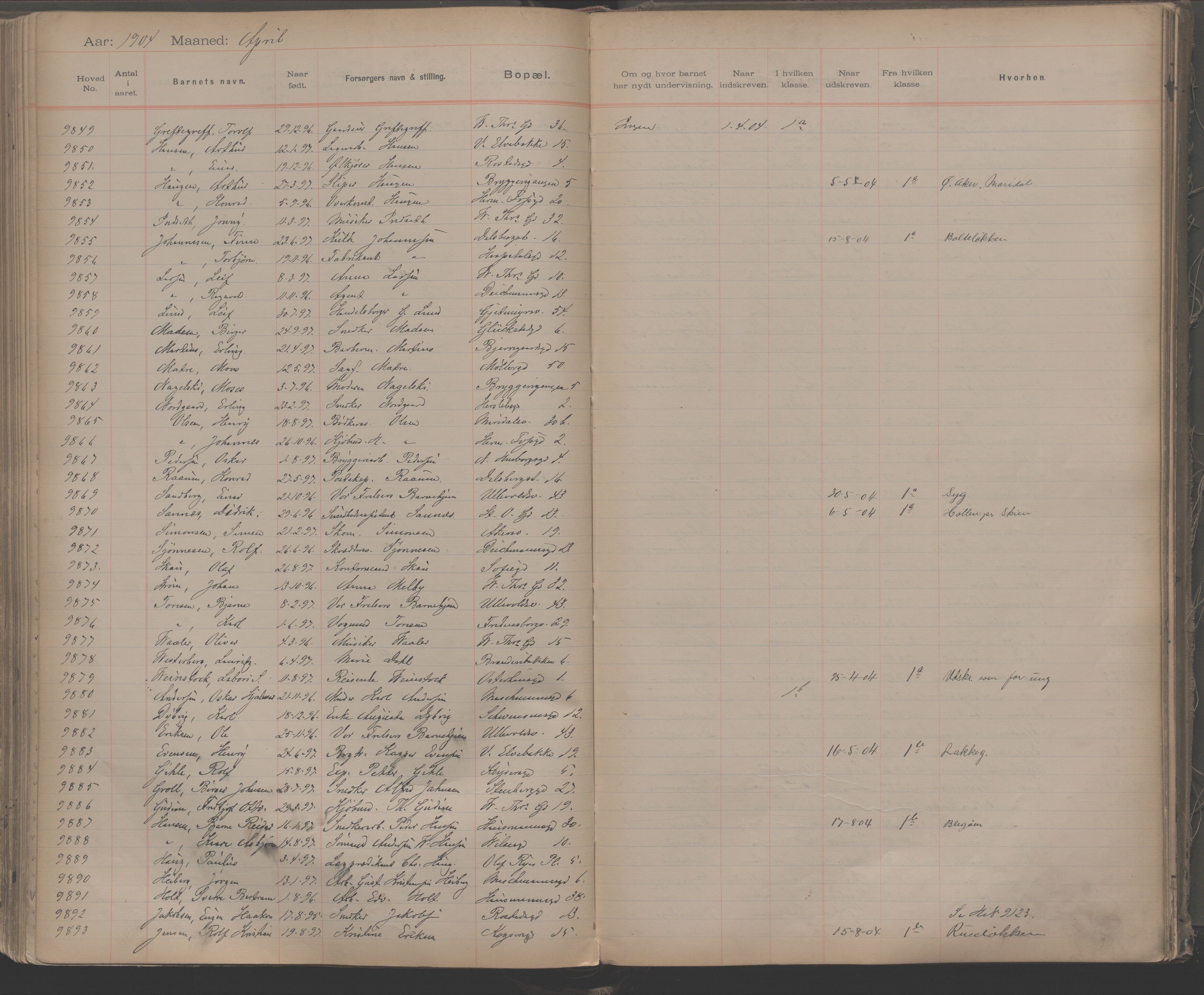 Møllergata skole, OBA/A-20129/F/Fa/L0001: Ut-/innskrivningsprotokoll, 1889-1907, p. 225