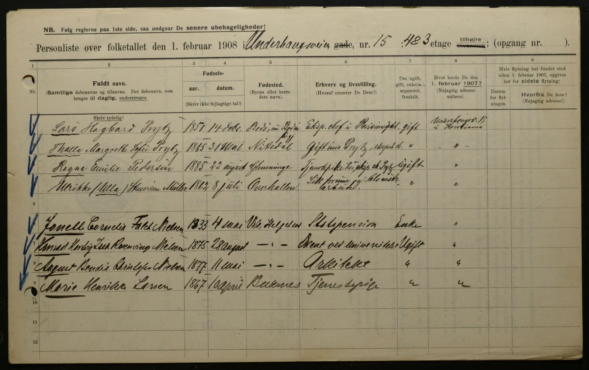 OBA, Municipal Census 1908 for Kristiania, 1908, p. 107624