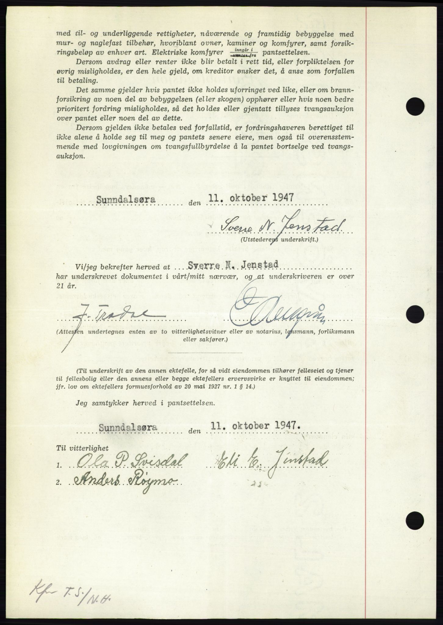 Nordmøre sorenskriveri, AV/SAT-A-4132/1/2/2Ca: Mortgage book no. B97, 1947-1948, Diary no: : 2675/1947