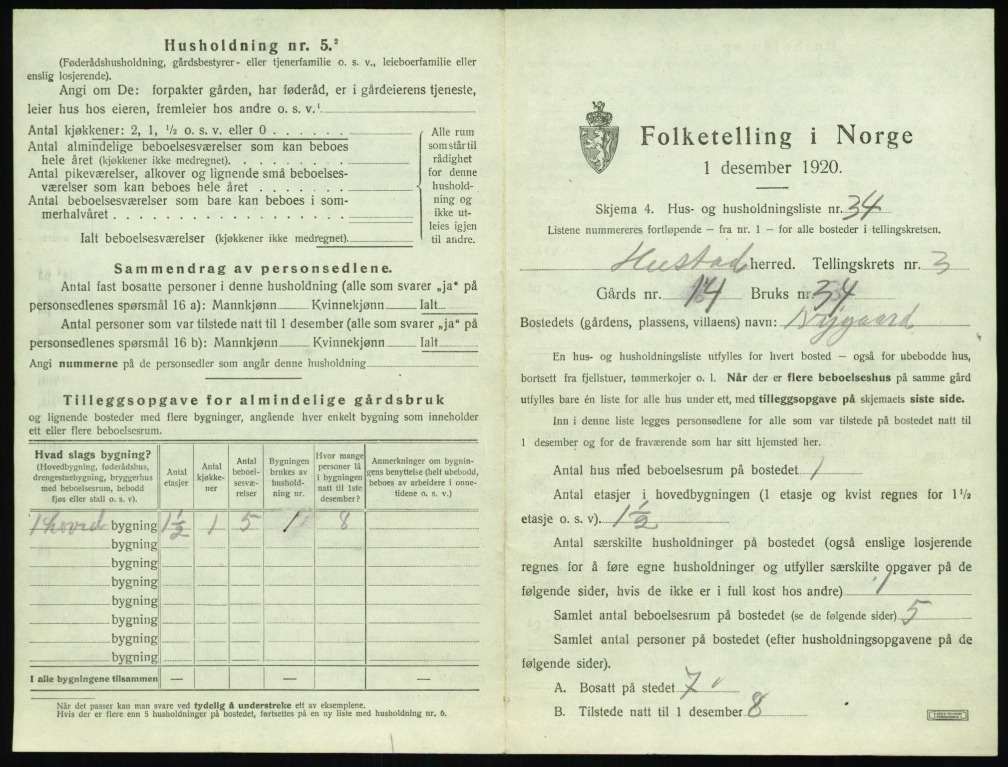 SAT, 1920 census for Hustad, 1920, p. 365