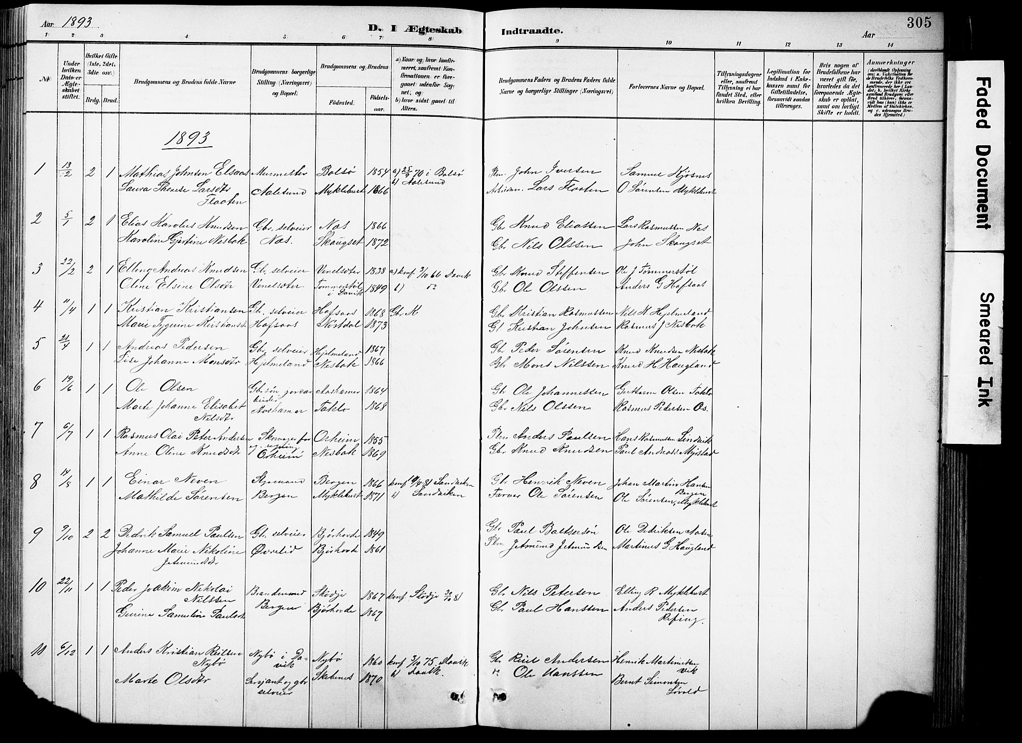 Eid sokneprestembete, SAB/A-82301/H/Hab/Habb/L0002: Parish register (copy) no. B 2, 1882-1907, p. 305