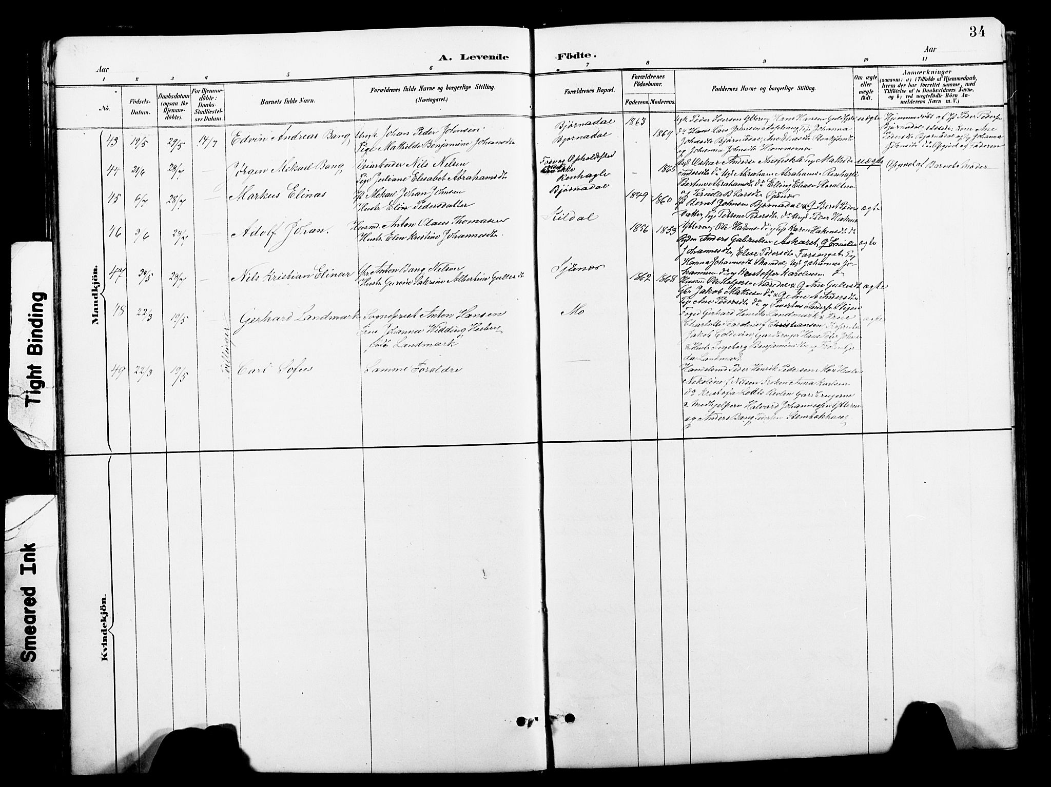 Ministerialprotokoller, klokkerbøker og fødselsregistre - Nordland, AV/SAT-A-1459/827/L0421: Parish register (copy) no. 827C10, 1887-1906, p. 34