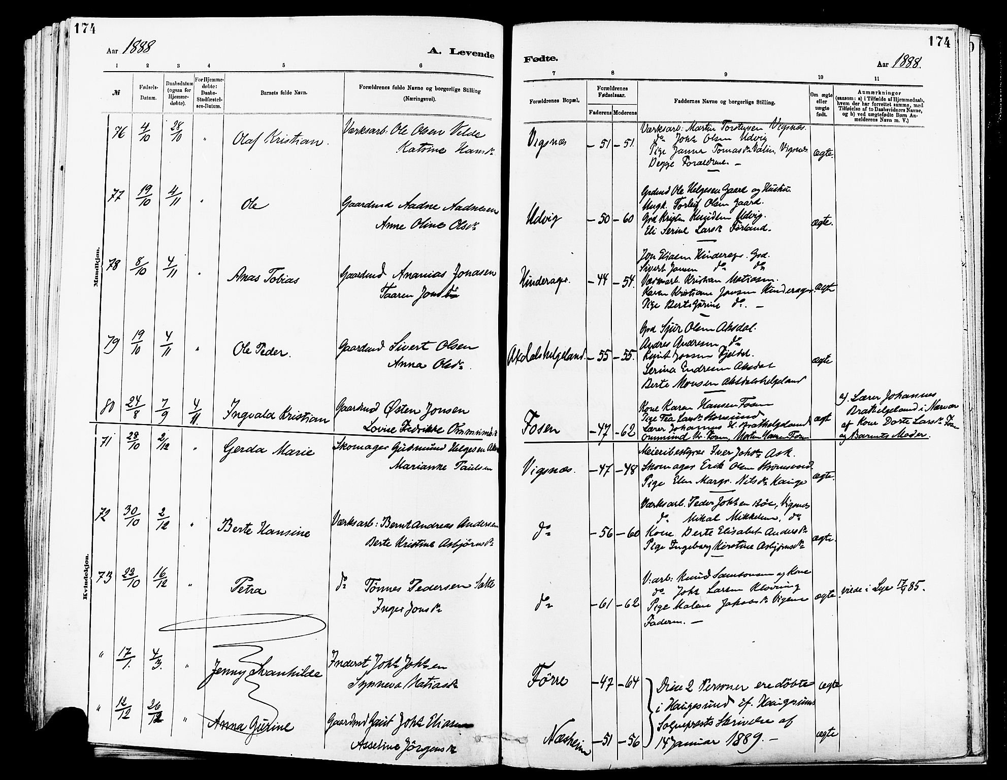 Avaldsnes sokneprestkontor, AV/SAST-A -101851/H/Ha/Haa/L0014: Parish register (official) no. A 14, 1880-1889, p. 174