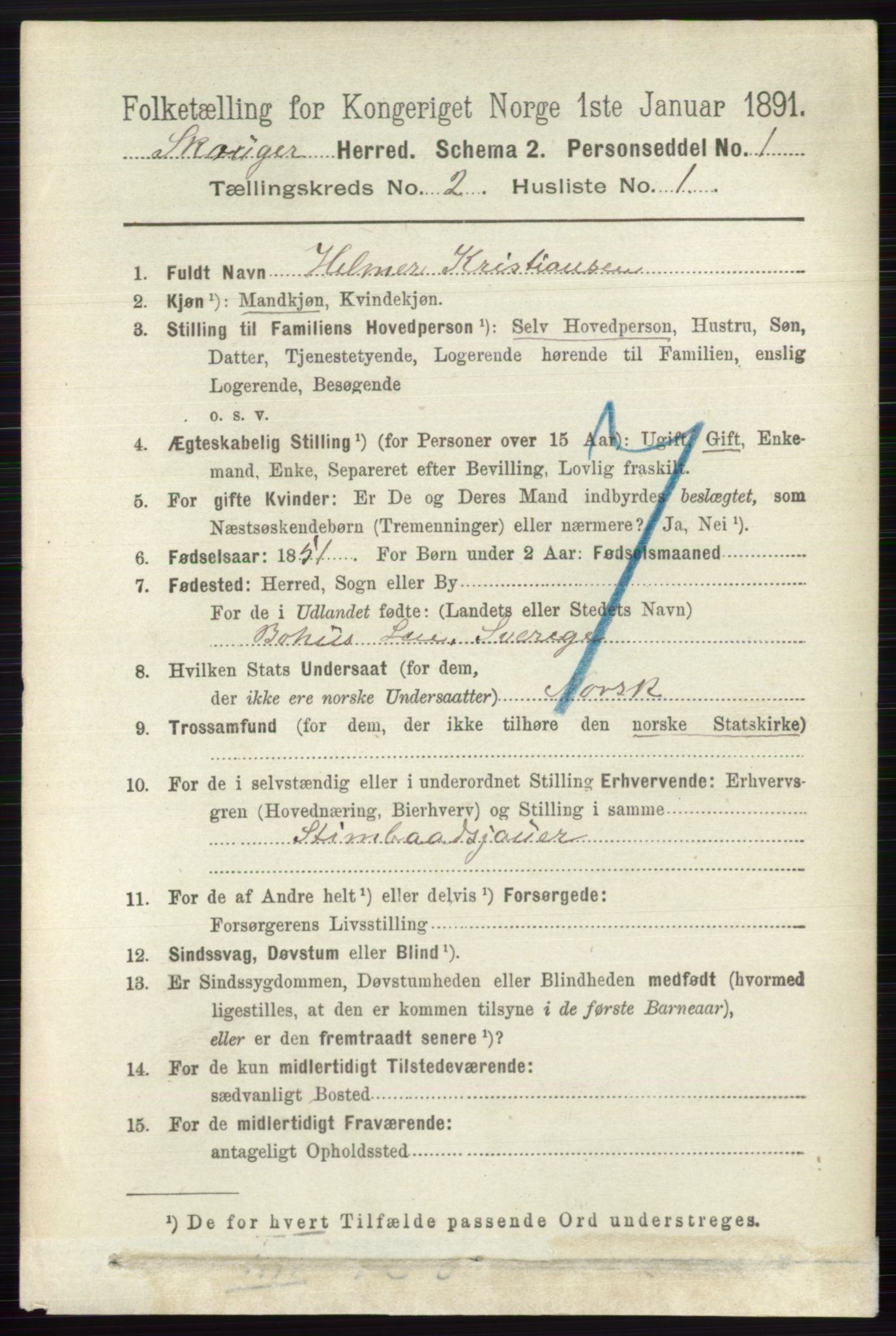 RA, 1891 census for 0712 Skoger, 1891, p. 855