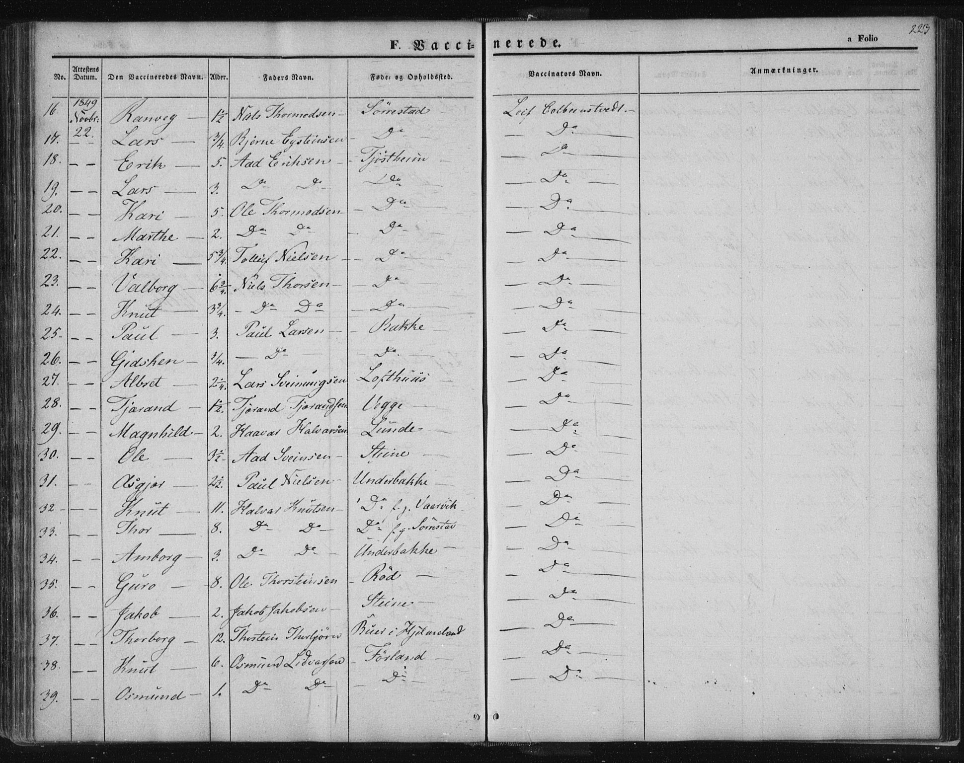 Suldal sokneprestkontor, SAST/A-101845/01/IV/L0008: Parish register (official) no. A 8, 1836-1853, p. 223