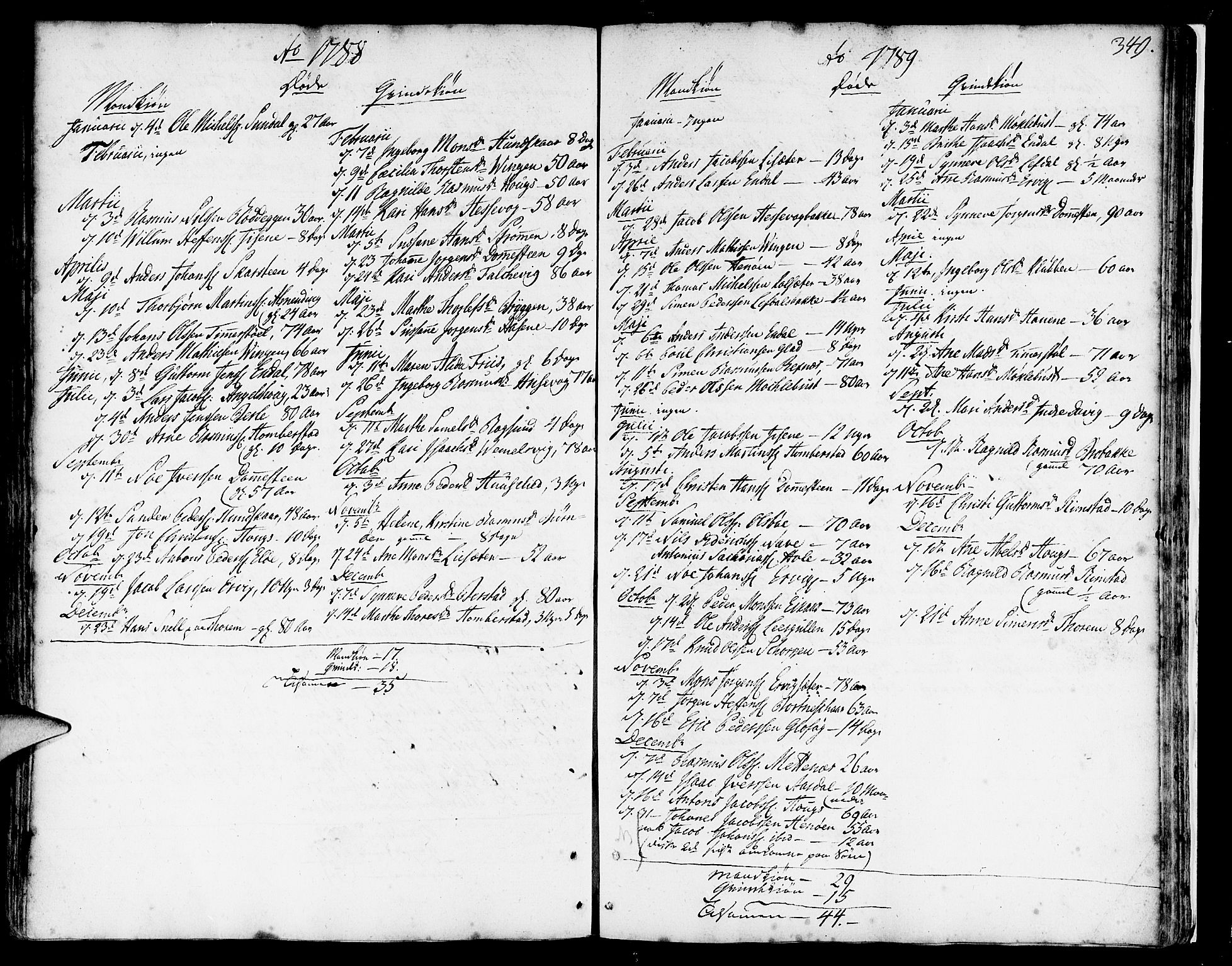 Davik sokneprestembete, SAB/A-79701/H/Haa/Haaa/L0002: Parish register (official) no. A 2, 1742-1816, p. 349
