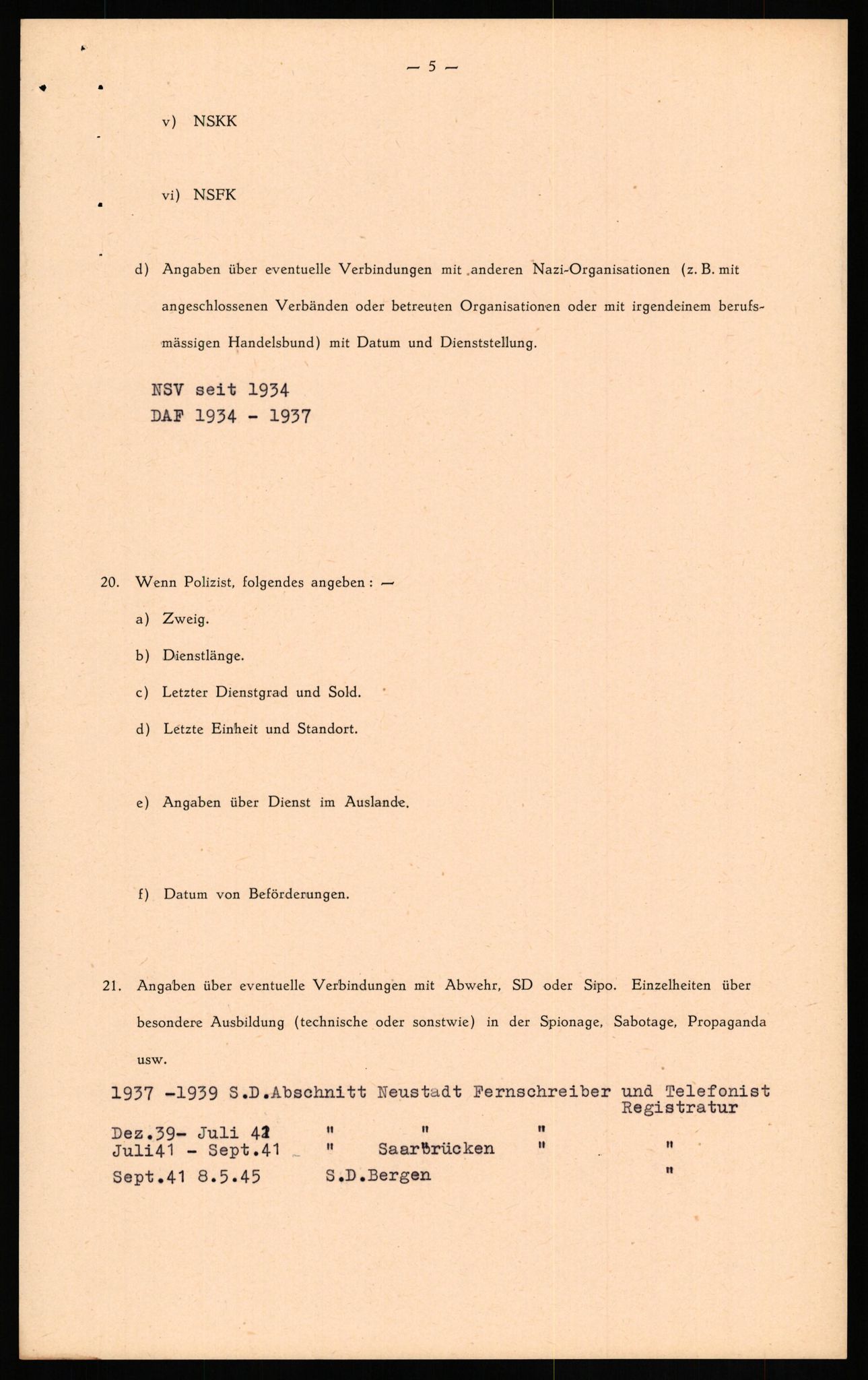 Forsvaret, Forsvarets overkommando II, RA/RAFA-3915/D/Db/L0035: CI Questionaires. Tyske okkupasjonsstyrker i Norge. Tyskere., 1945-1946, p. 486