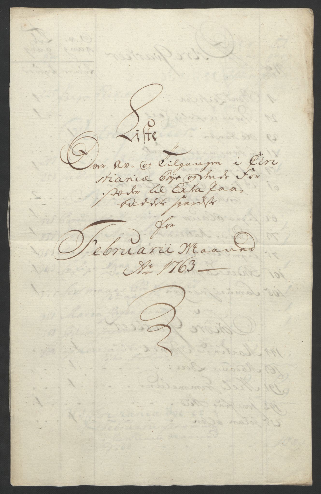 Rentekammeret inntil 1814, Reviderte regnskaper, Byregnskaper, RA/EA-4066/R/Re/L0072/0001: [E13] Kontribusjonsregnskap / Ekstraskatt, 1763-1764, p. 50