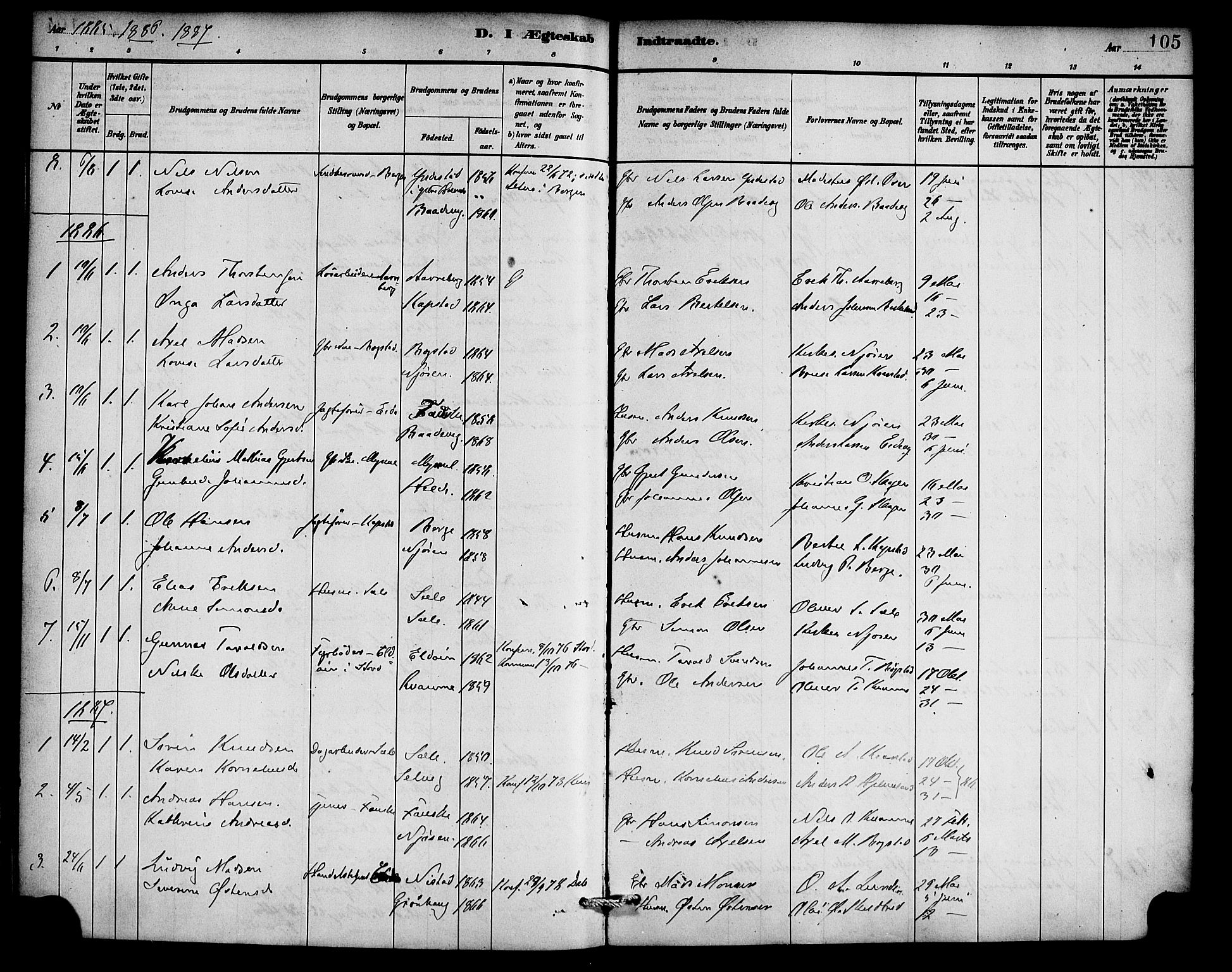 Gaular sokneprestembete, AV/SAB-A-80001/H/Haa: Parish register (official) no. C 1, 1882-1897, p. 105