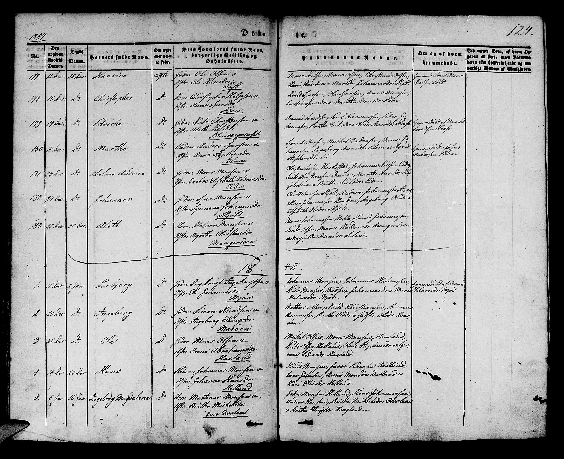 Manger sokneprestembete, SAB/A-76801/H/Haa: Parish register (official) no. A 5, 1839-1848, p. 124