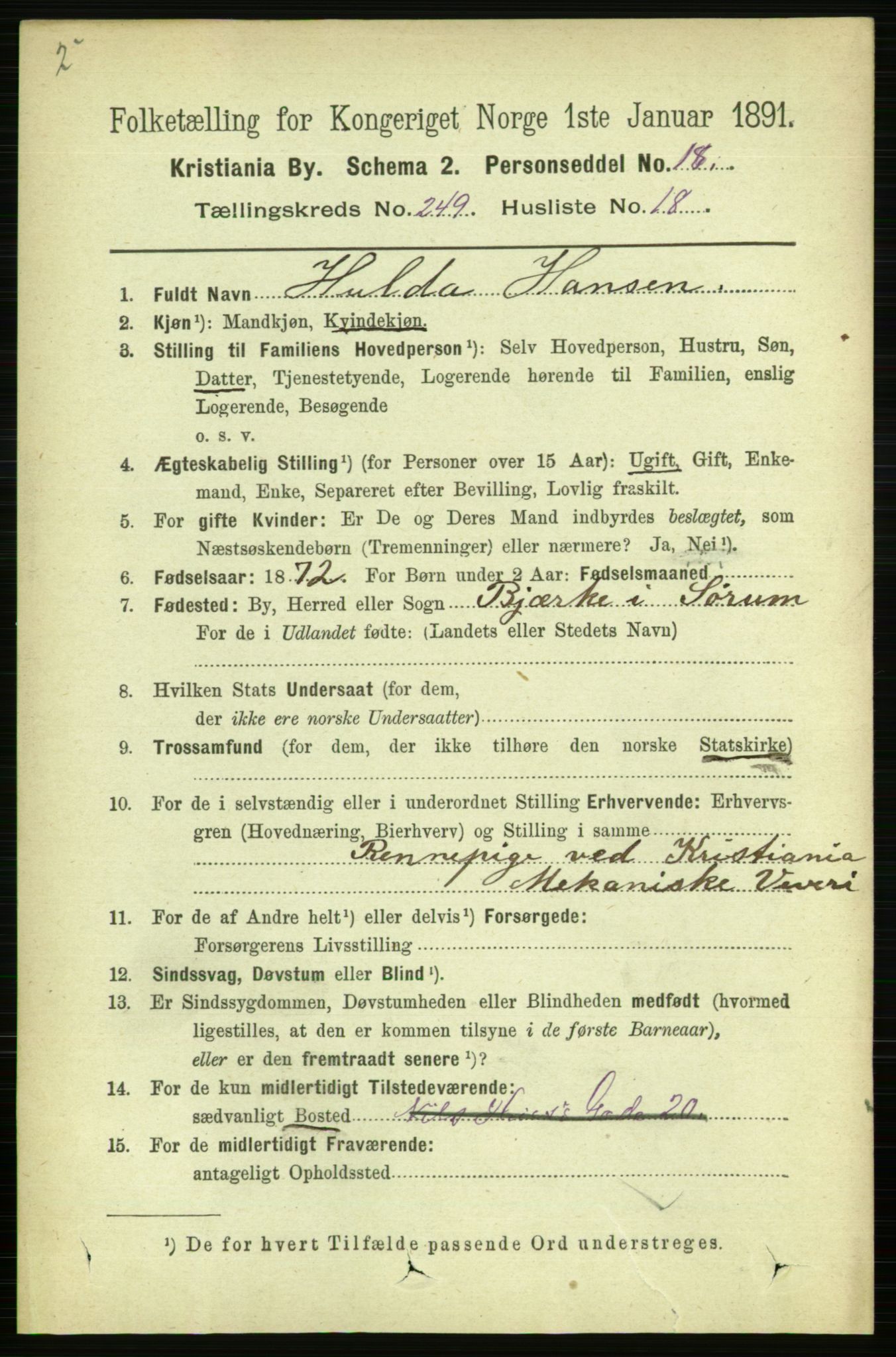 RA, 1891 census for 0301 Kristiania, 1891, p. 152709