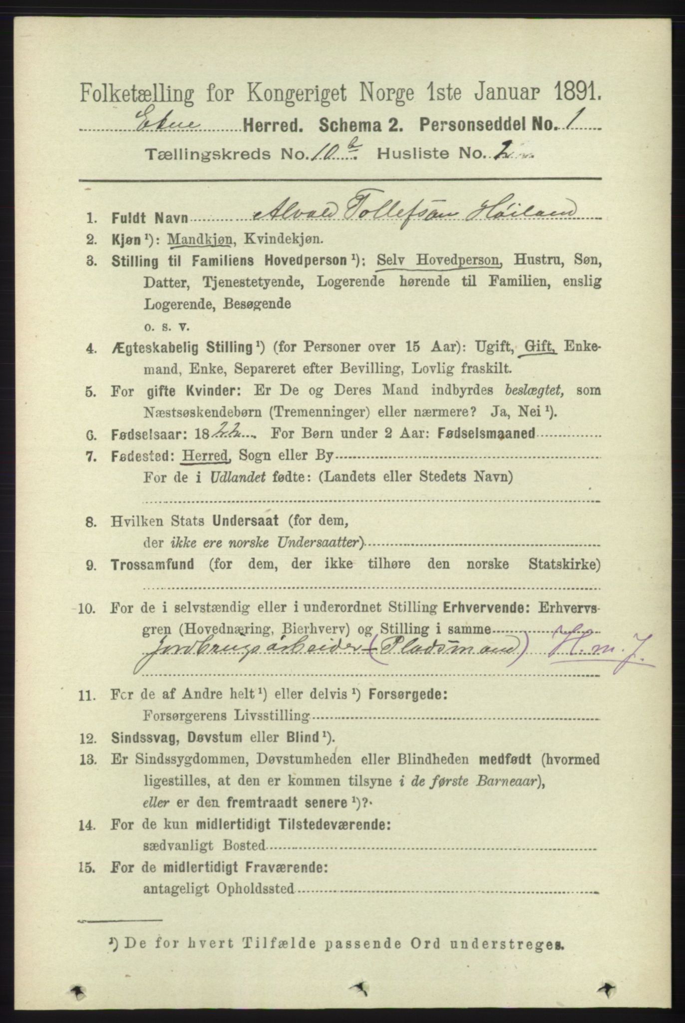 RA, 1891 census for 1211 Etne, 1891, p. 2008