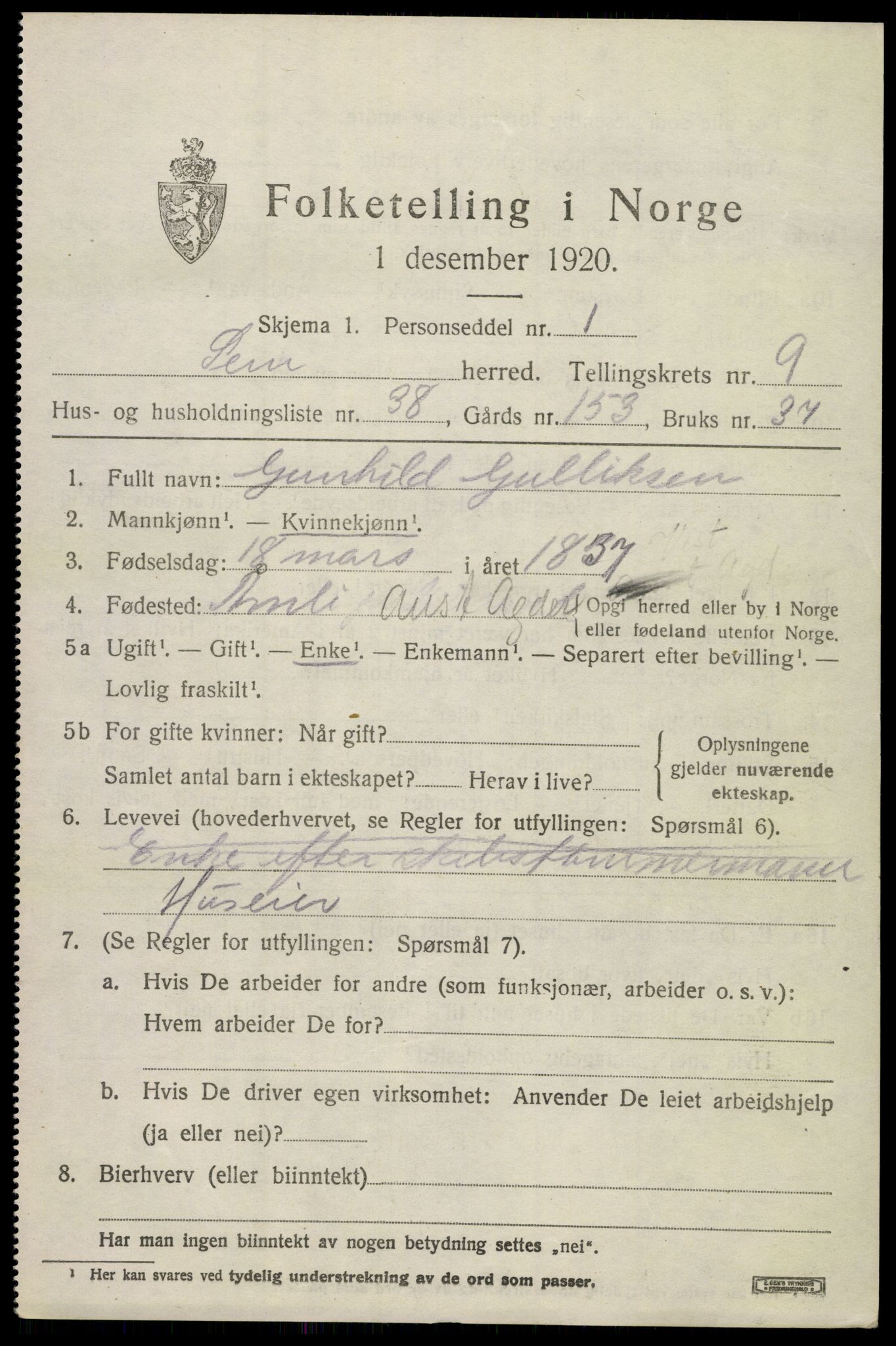 SAKO, 1920 census for Sem, 1920, p. 12965