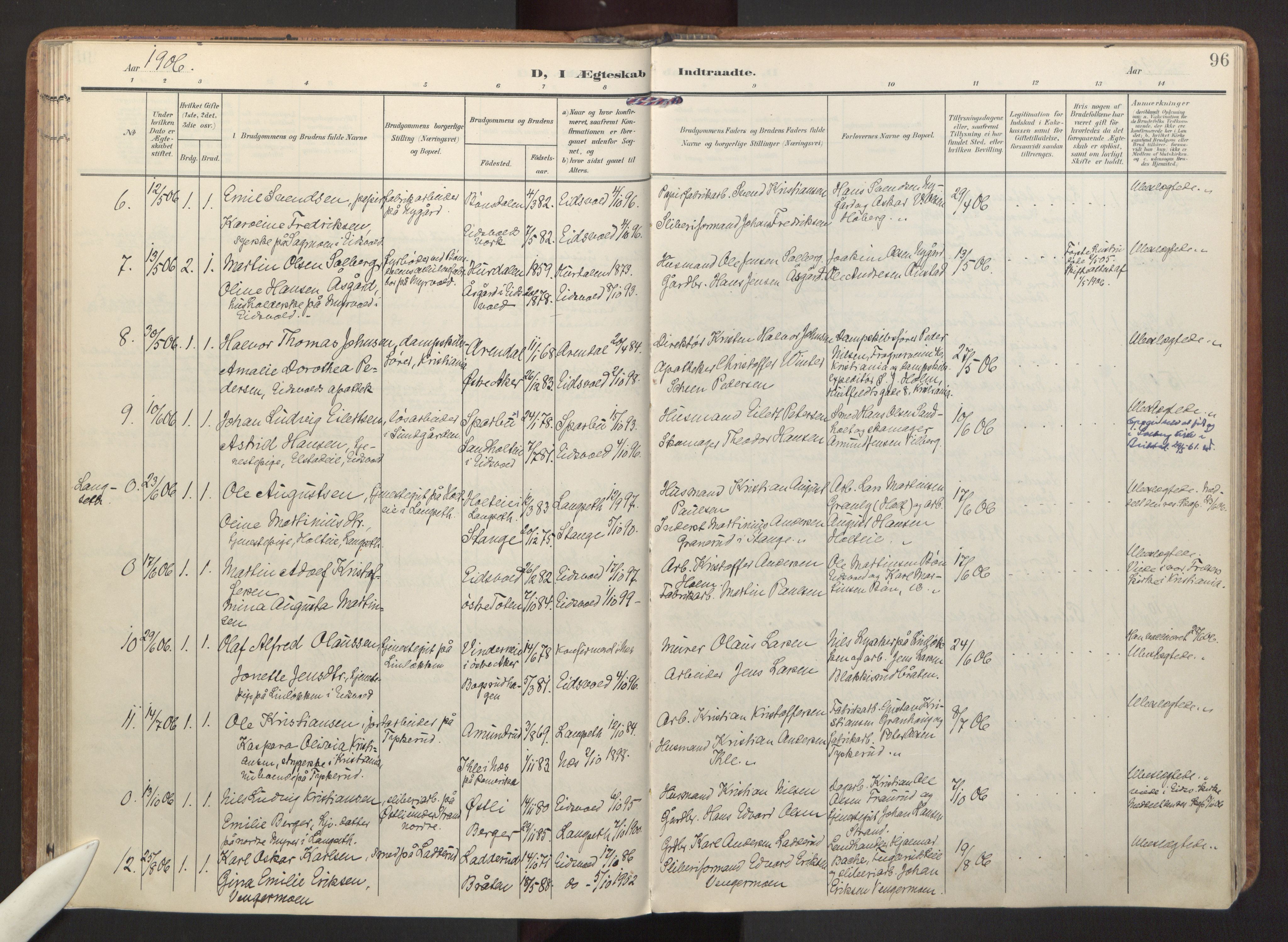 Eidsvoll prestekontor Kirkebøker, SAO/A-10888/F/Fa: Parish register (official) no. I 7, 1905-1920, p. 96