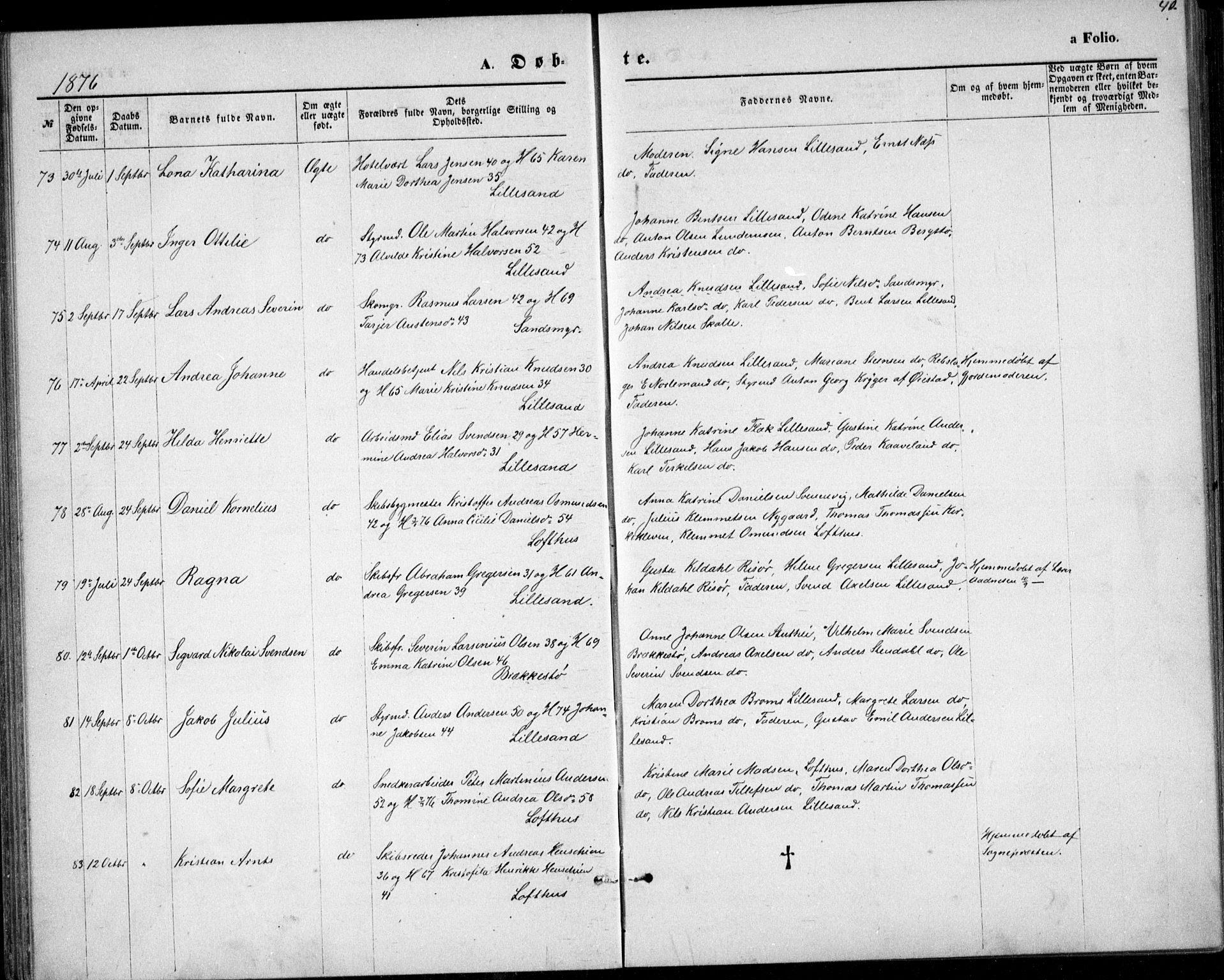 Vestre Moland sokneprestkontor, AV/SAK-1111-0046/F/Fb/Fbb/L0005: Parish register (copy) no. B 5, 1872-1883, p. 40