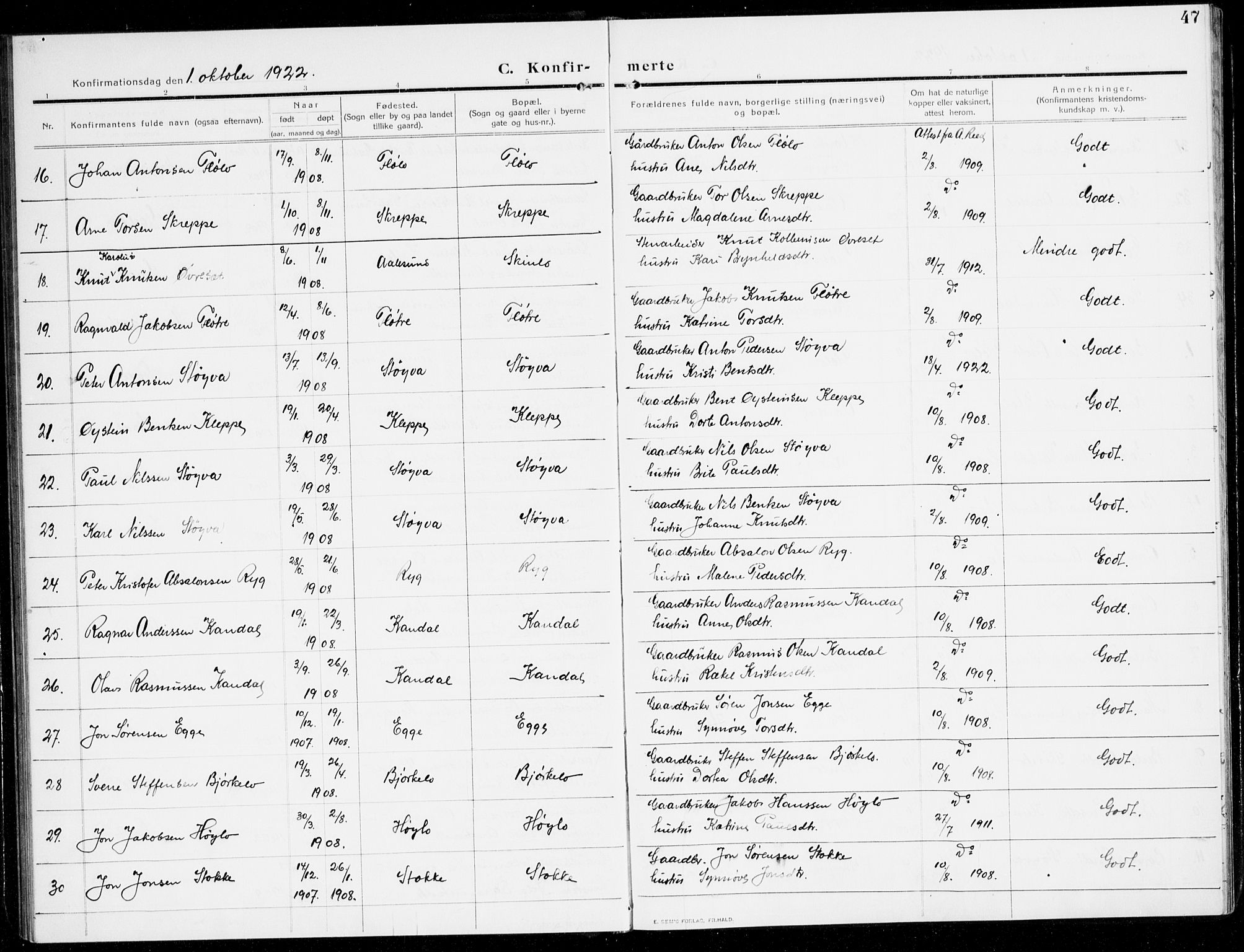 Gloppen sokneprestembete, SAB/A-80101/H/Hac/L0004: Curate's parish register no. A 4, 1909-1923, p. 47