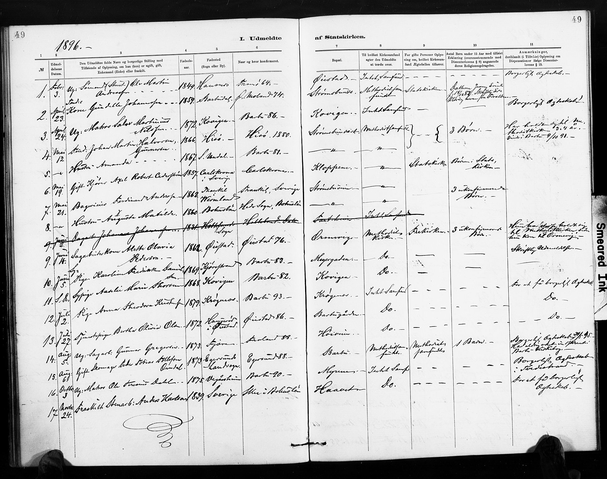 Barbu sokneprestkontor, AV/SAK-1111-0003/F/Fa/L0004: Parish register (official) no. A 4, 1883-1909, p. 49