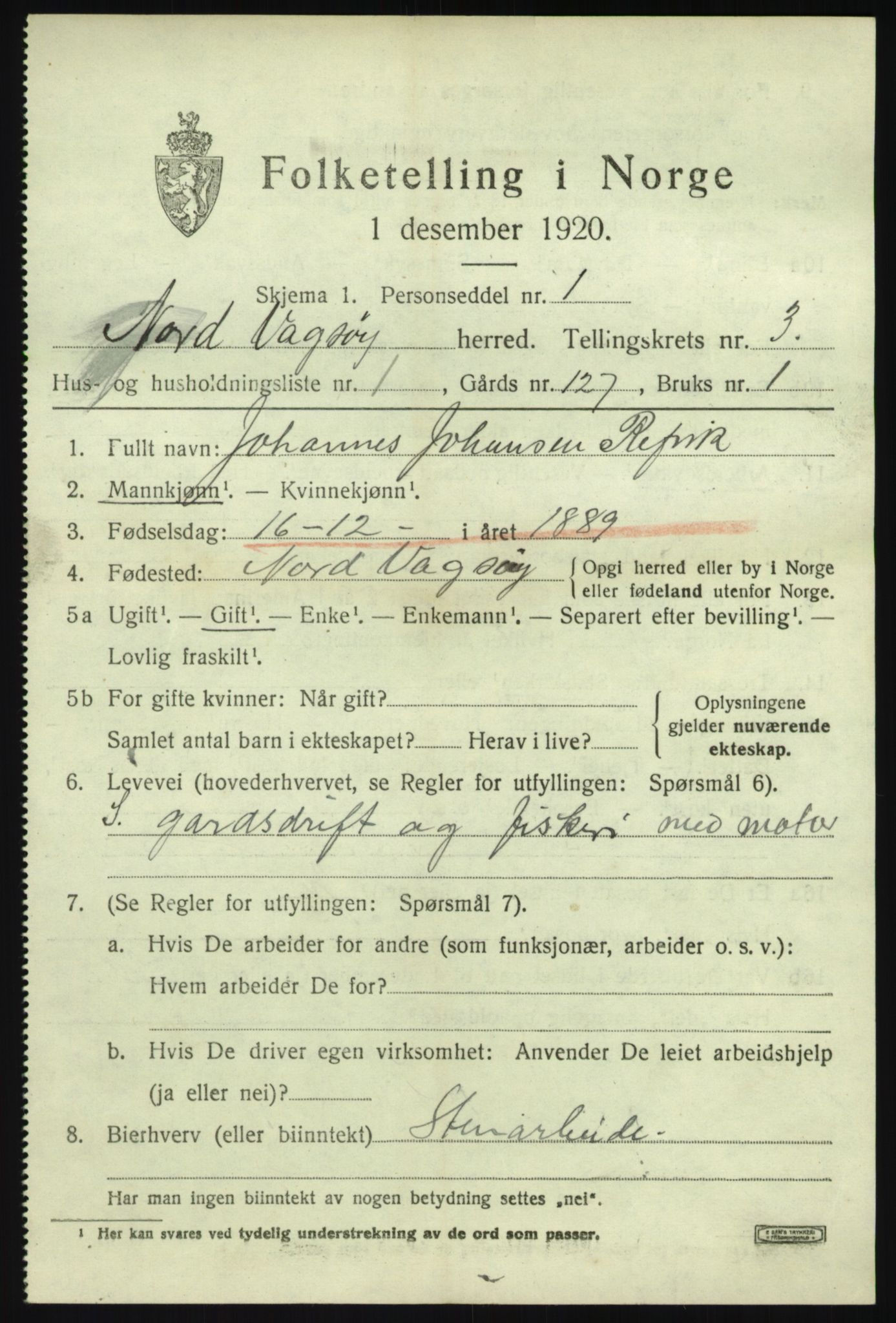 SAB, 1920 census for Nord-Vågsøy, 1920, p. 1024