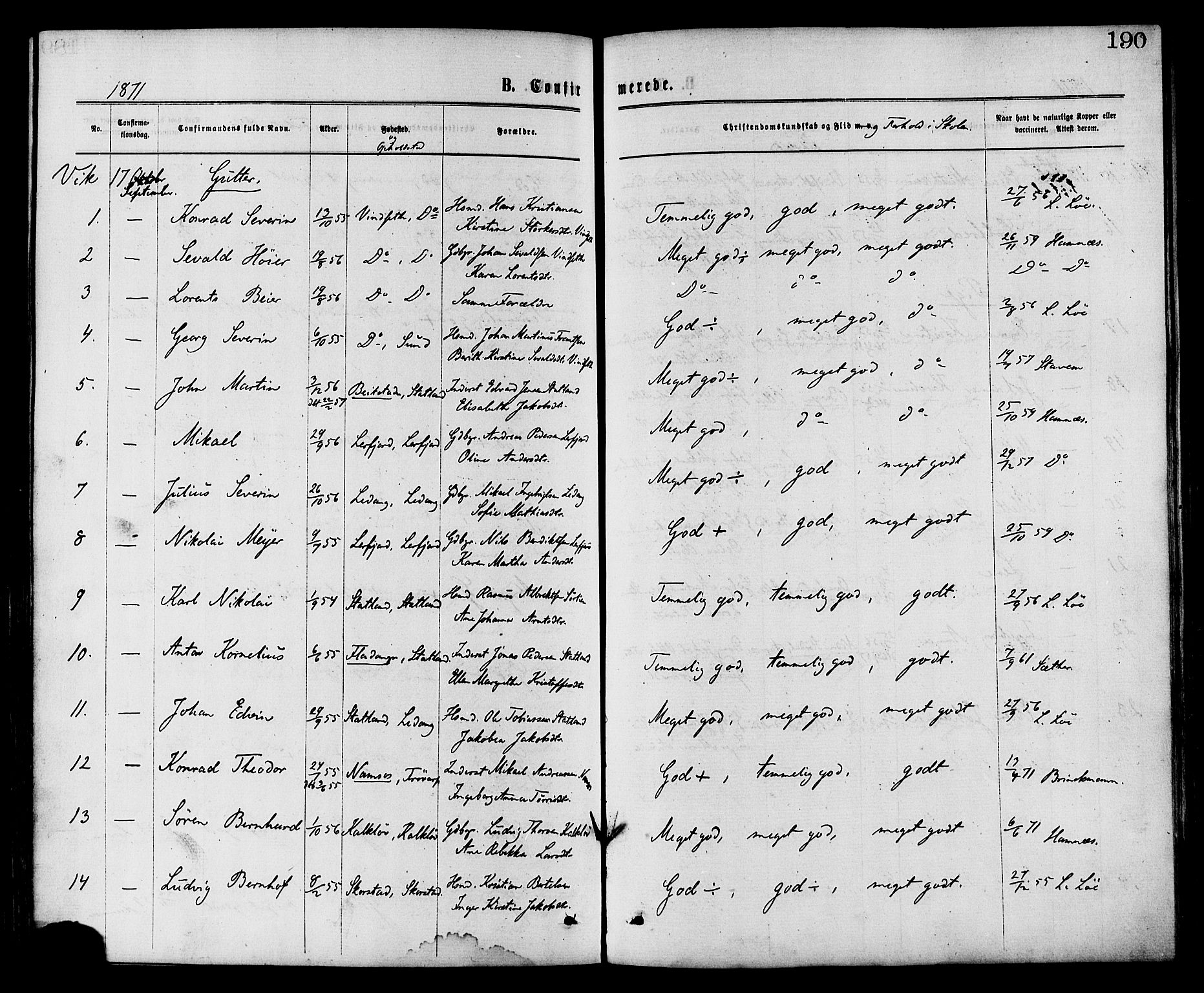 Ministerialprotokoller, klokkerbøker og fødselsregistre - Nord-Trøndelag, AV/SAT-A-1458/773/L0616: Parish register (official) no. 773A07, 1870-1887, p. 190