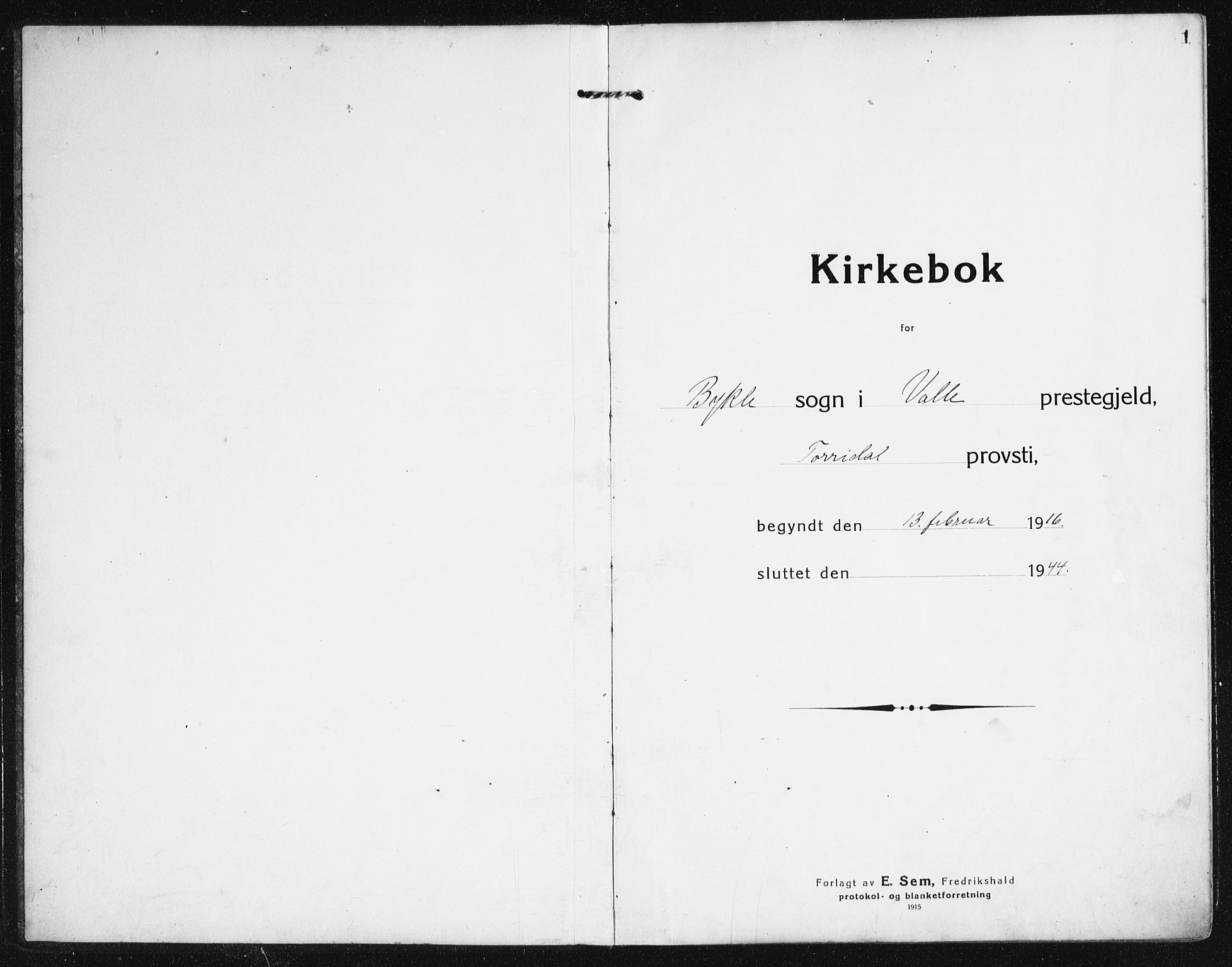 Valle sokneprestkontor, SAK/1111-0044/F/Fb/Fba/L0004: Parish register (copy) no. B 4, 1917-1944, p. 1