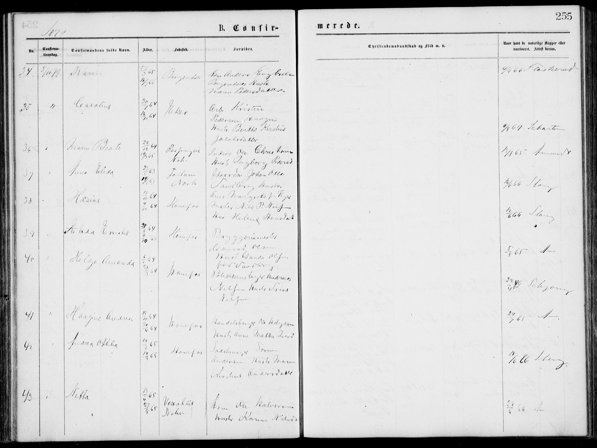 Norderhov kirkebøker, AV/SAKO-A-237/G/Gb/L0001: Parish register (copy) no. II 1, 1876-1899, p. 255