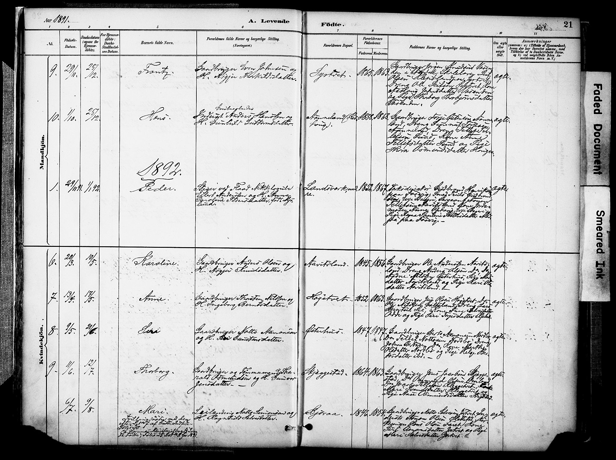 Evje sokneprestkontor, SAK/1111-0008/F/Fa/Faa/L0007: Parish register (official) no. A 7, 1884-1909, p. 21