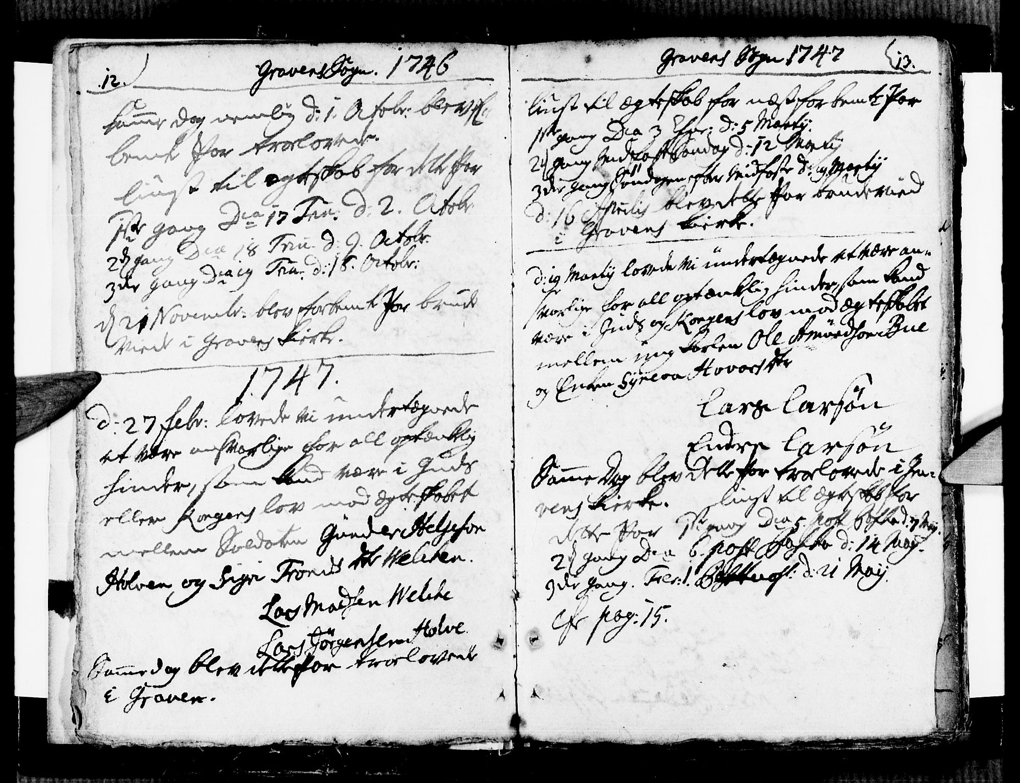 Ulvik sokneprestembete, SAB/A-78801/H/Haa: Parish register (official) no. A 9, 1743-1792, p. 12-13