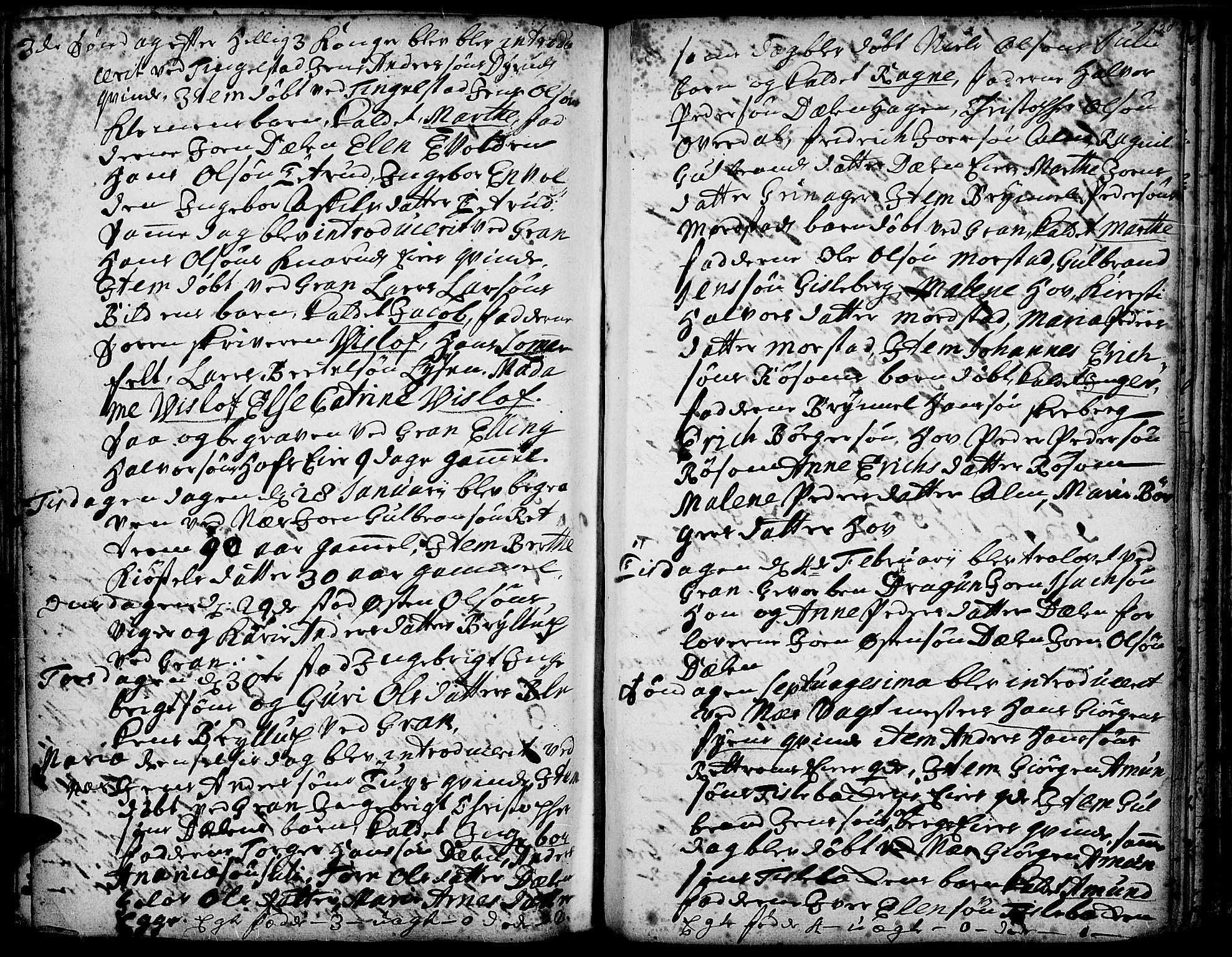 Gran prestekontor, SAH/PREST-112/H/Ha/Haa/L0001: Parish register (official) no. 1, 1707-1731, p. 220