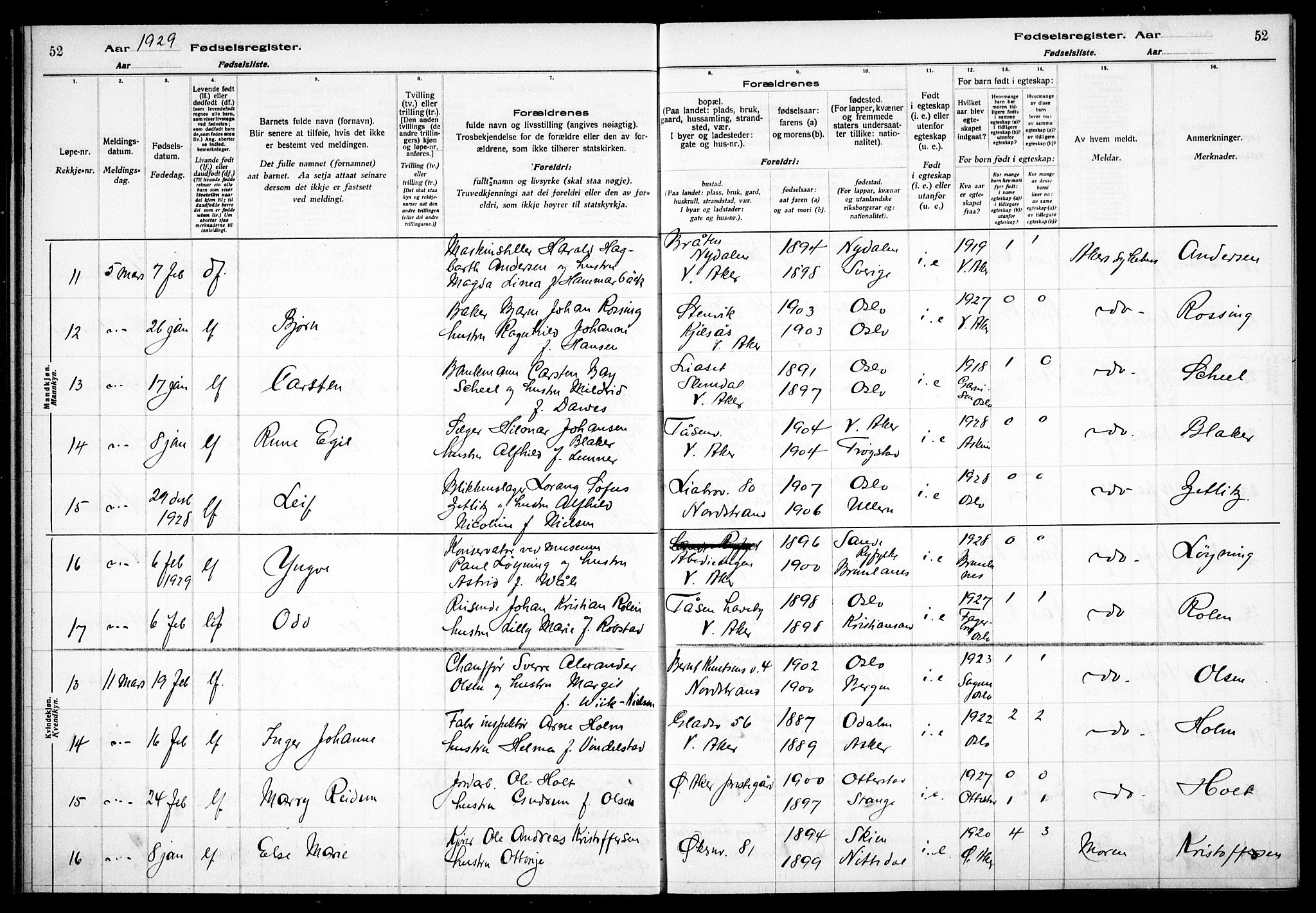 Østre Aker prestekontor Kirkebøker, AV/SAO-A-10840/J/Ja/L0003: Birth register no. I 3, 1927-1934, p. 52