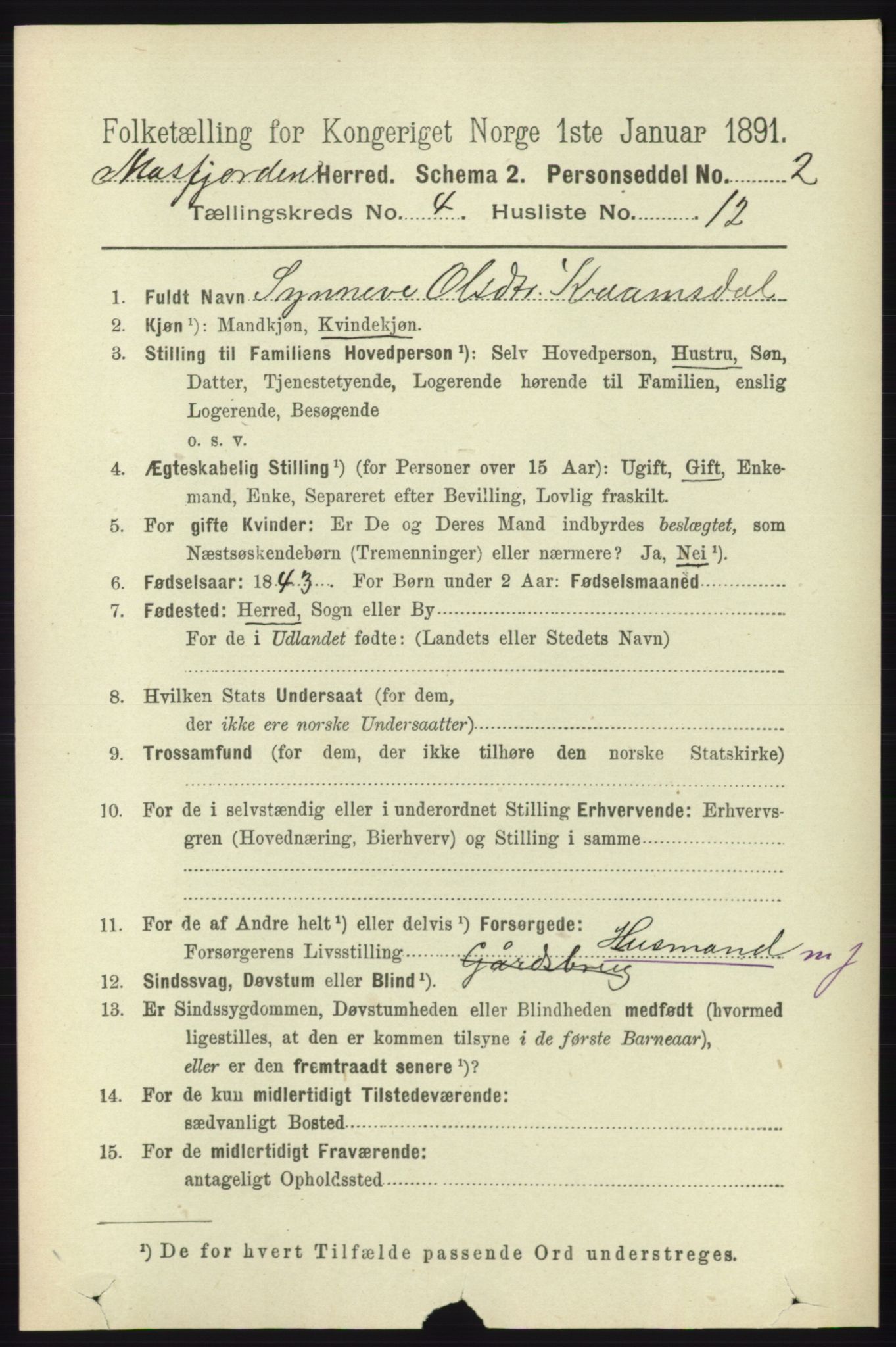 RA, 1891 census for 1266 Masfjorden, 1891, p. 823