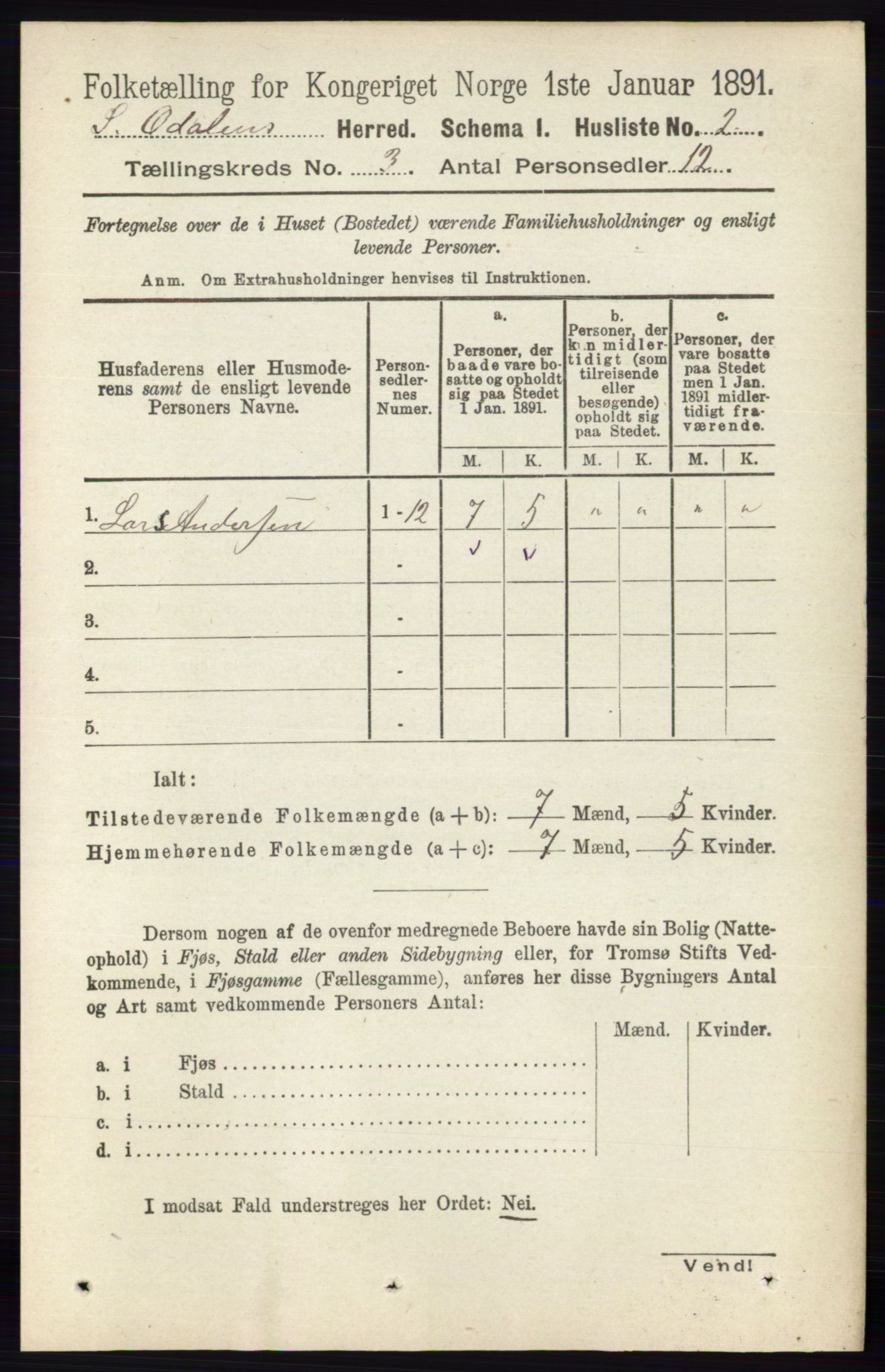 RA, 1891 census for 0419 Sør-Odal, 1891, p. 1077