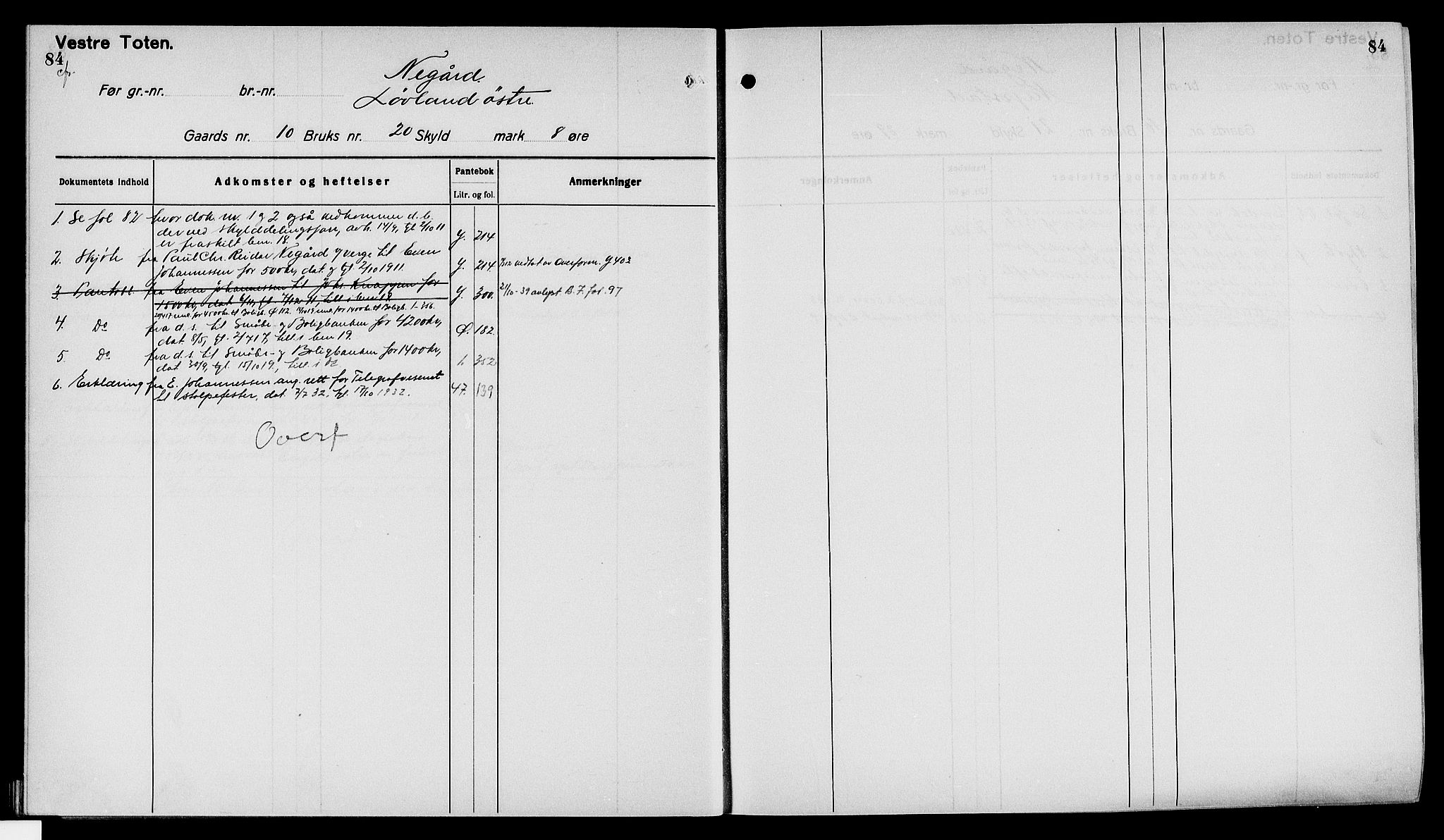 Toten tingrett, AV/SAH-TING-006/H/Ha/Haa/L0040: Mortgage register no. 40, 1925, p. 84