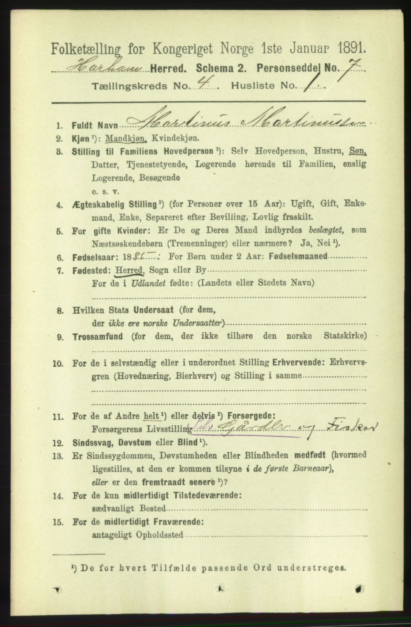 RA, 1891 census for 1534 Haram, 1891, p. 1827