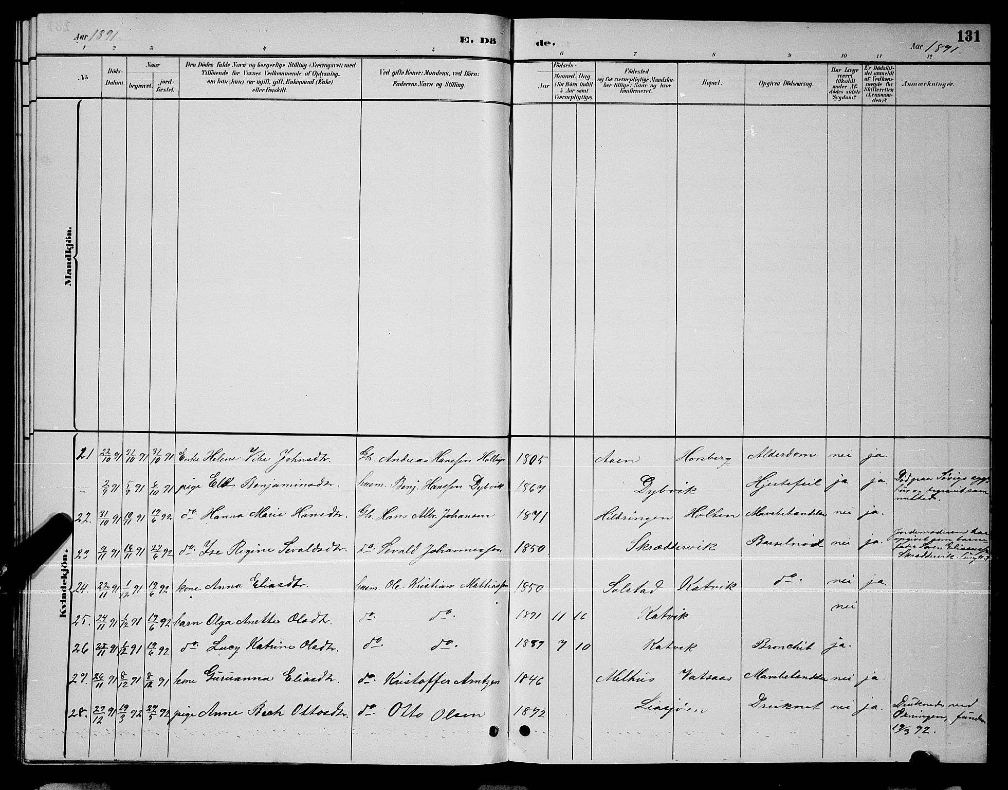 Ministerialprotokoller, klokkerbøker og fødselsregistre - Nordland, AV/SAT-A-1459/810/L0160: Parish register (copy) no. 810C03, 1884-1896, p. 131