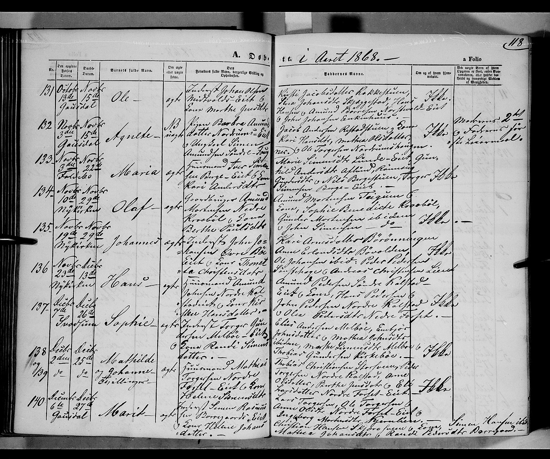 Gausdal prestekontor, SAH/PREST-090/H/Ha/Haa/L0009: Parish register (official) no. 9, 1862-1873, p. 118