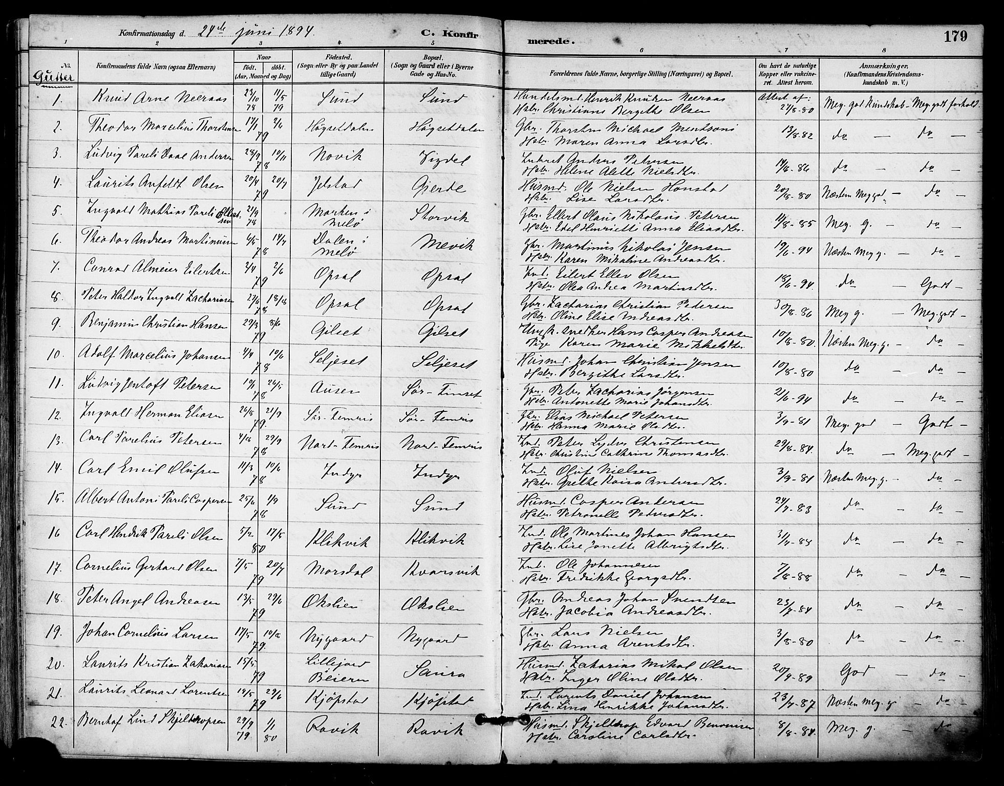 Ministerialprotokoller, klokkerbøker og fødselsregistre - Nordland, SAT/A-1459/805/L0101: Parish register (official) no. 805A07, 1892-1899, p. 179