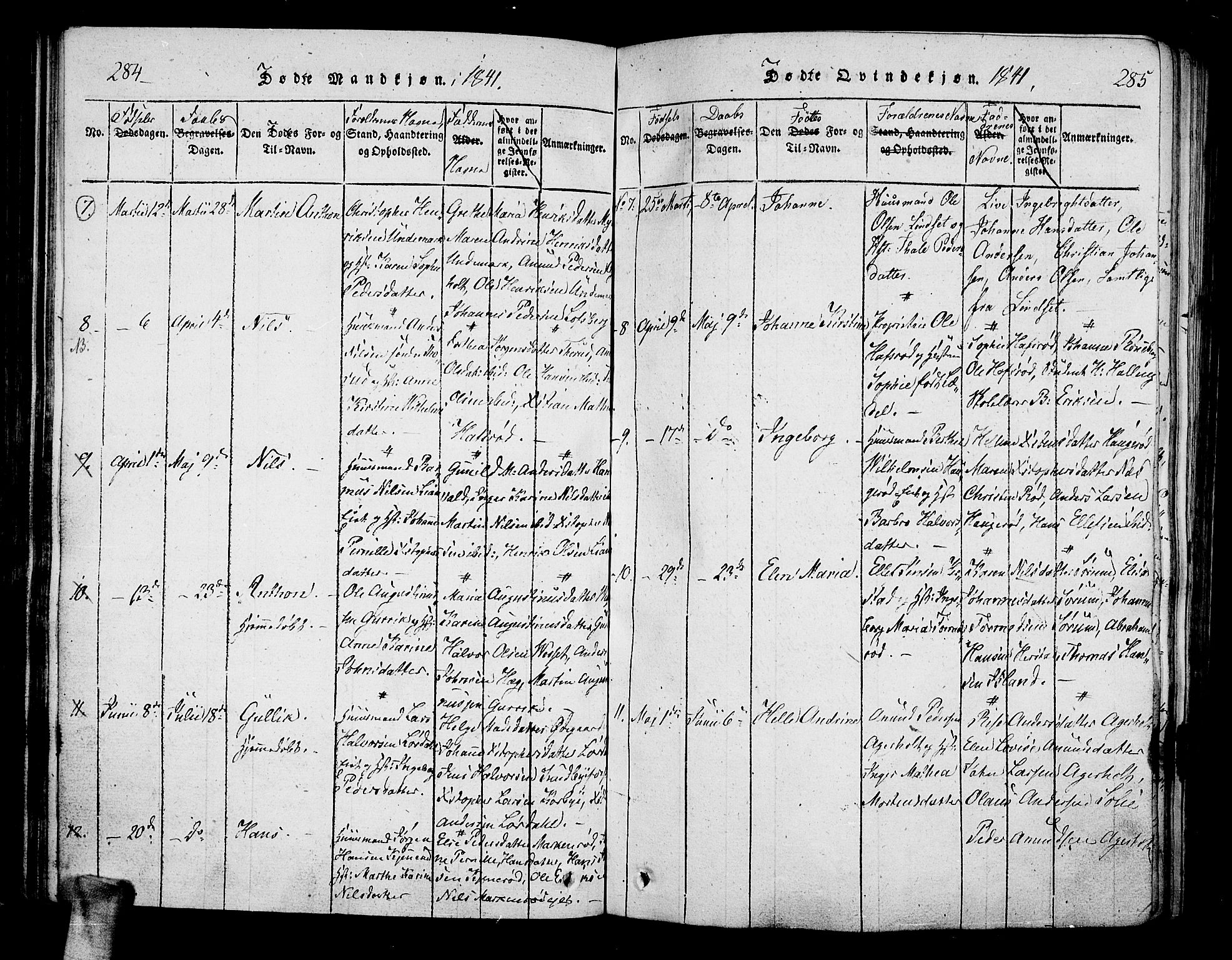 Hof kirkebøker, AV/SAKO-A-64/F/Fa/L0004: Parish register (official) no. I 4, 1814-1843, p. 284-285