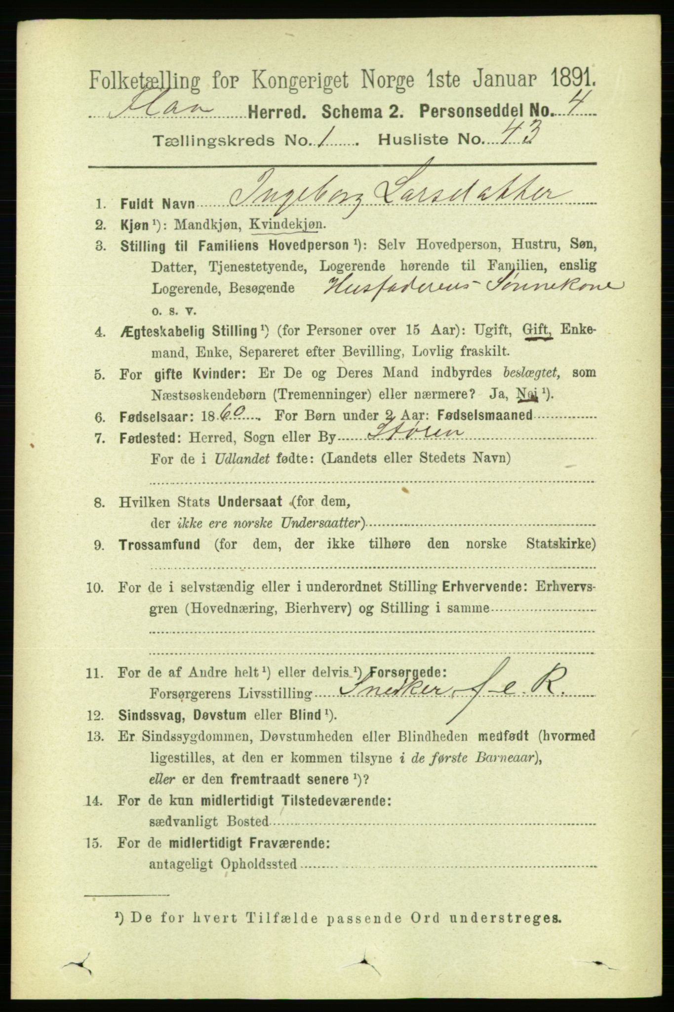 RA, 1891 census for 1652 Flå, 1891, p. 341