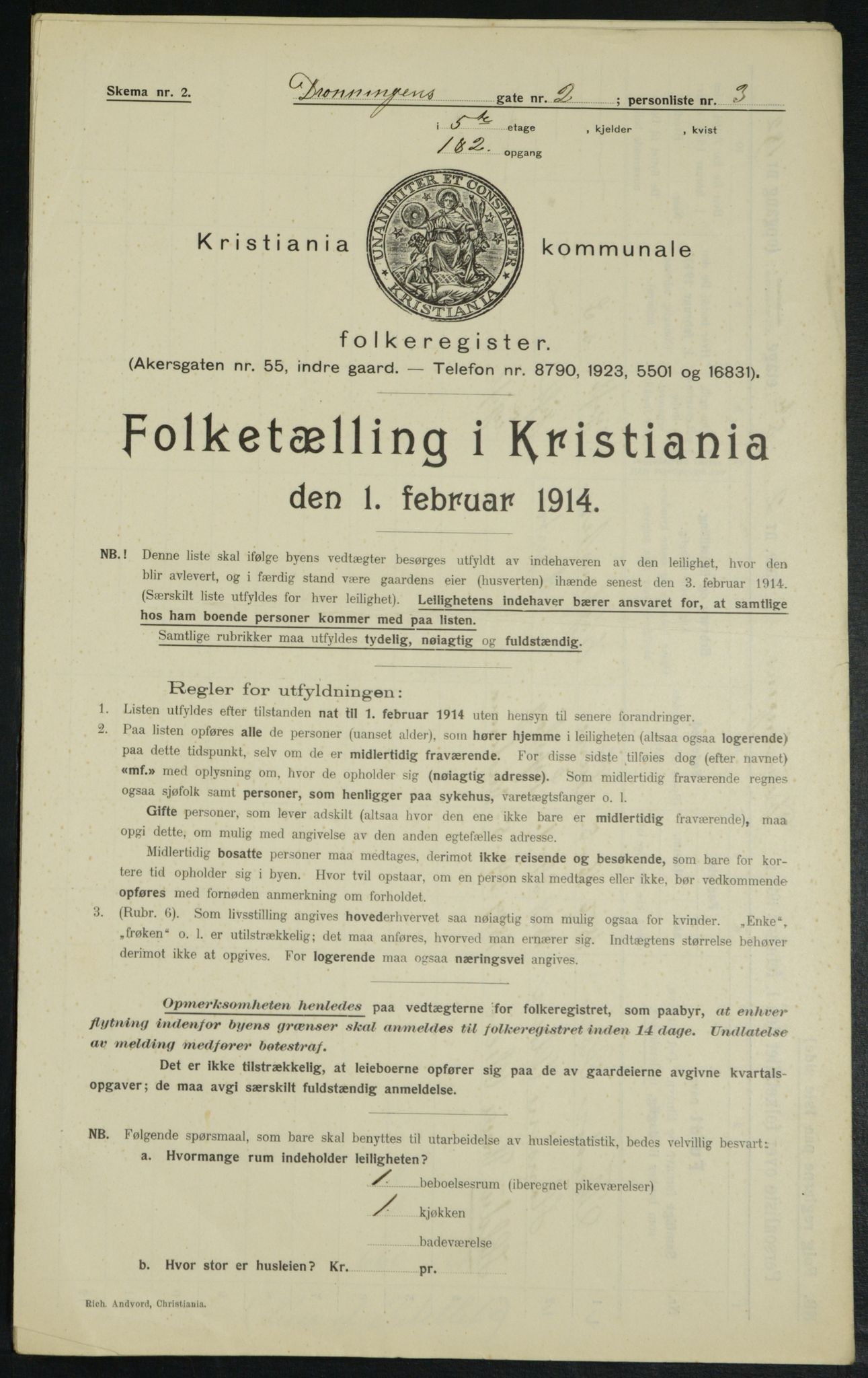 OBA, Municipal Census 1914 for Kristiania, 1914, p. 17392