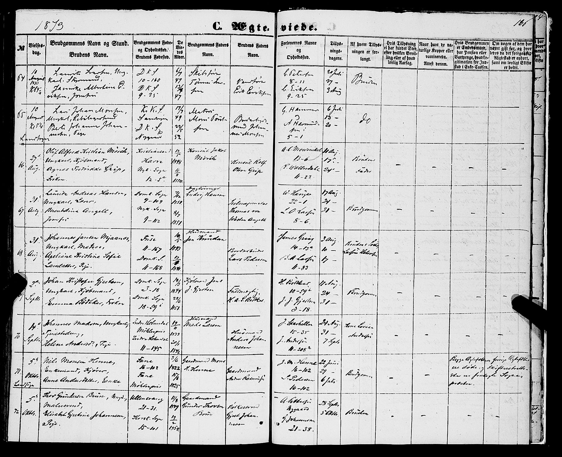 Domkirken sokneprestembete, AV/SAB-A-74801/H/Haa/L0034: Parish register (official) no. D 2, 1853-1874, p. 186