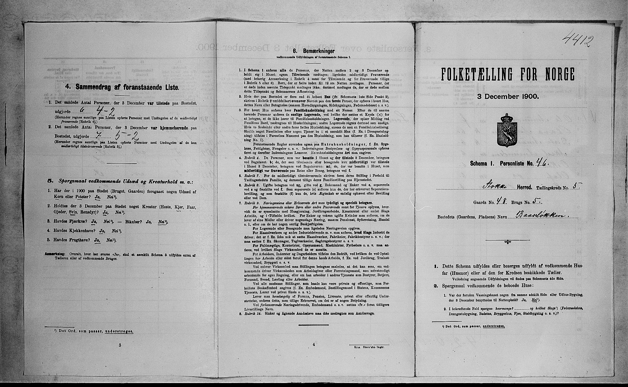 RA, 1900 census for Stokke, 1900, p. 1068