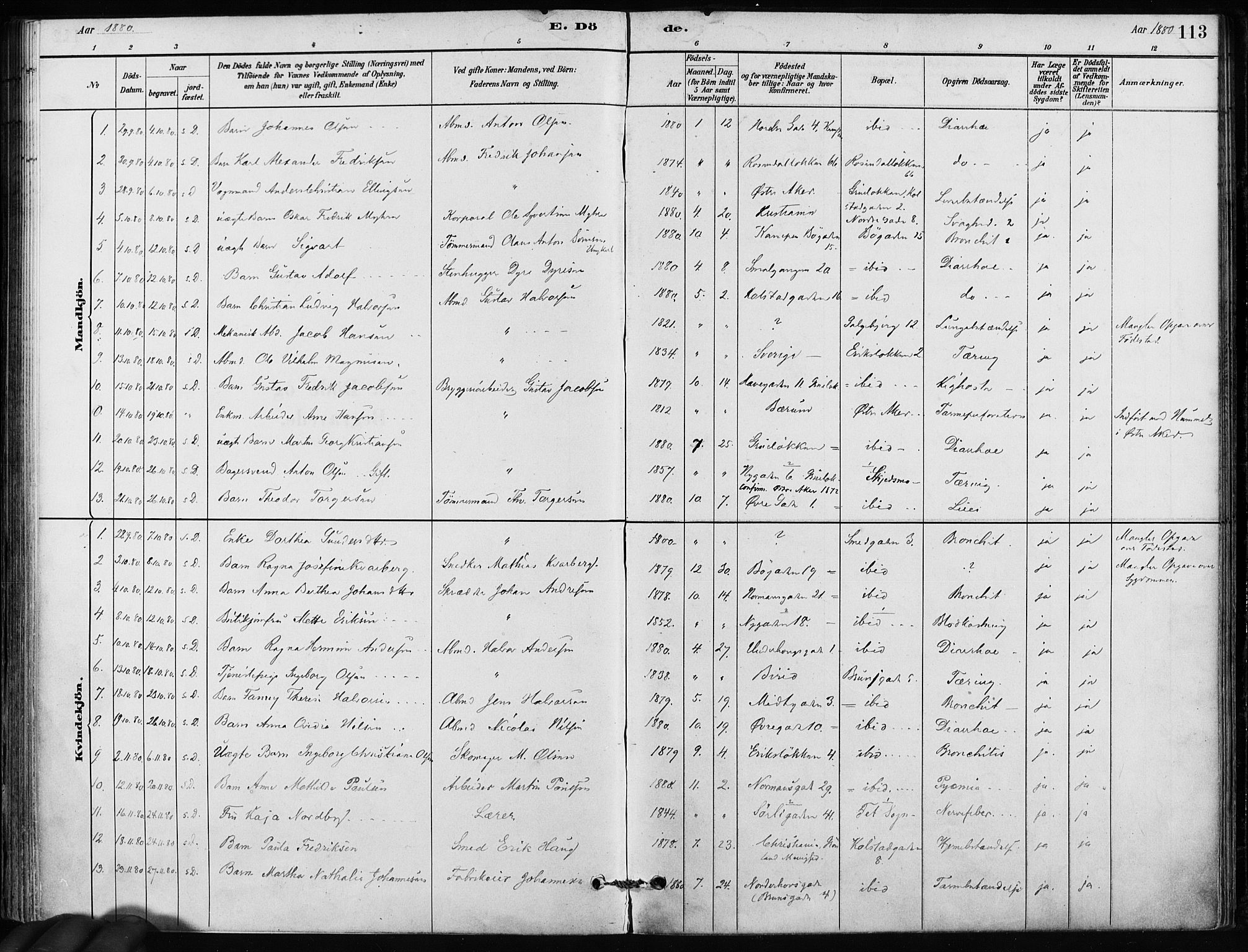Kampen prestekontor Kirkebøker, SAO/A-10853/F/Fa/L0002: Parish register (official) no. I 2, 1880-1888, p. 113