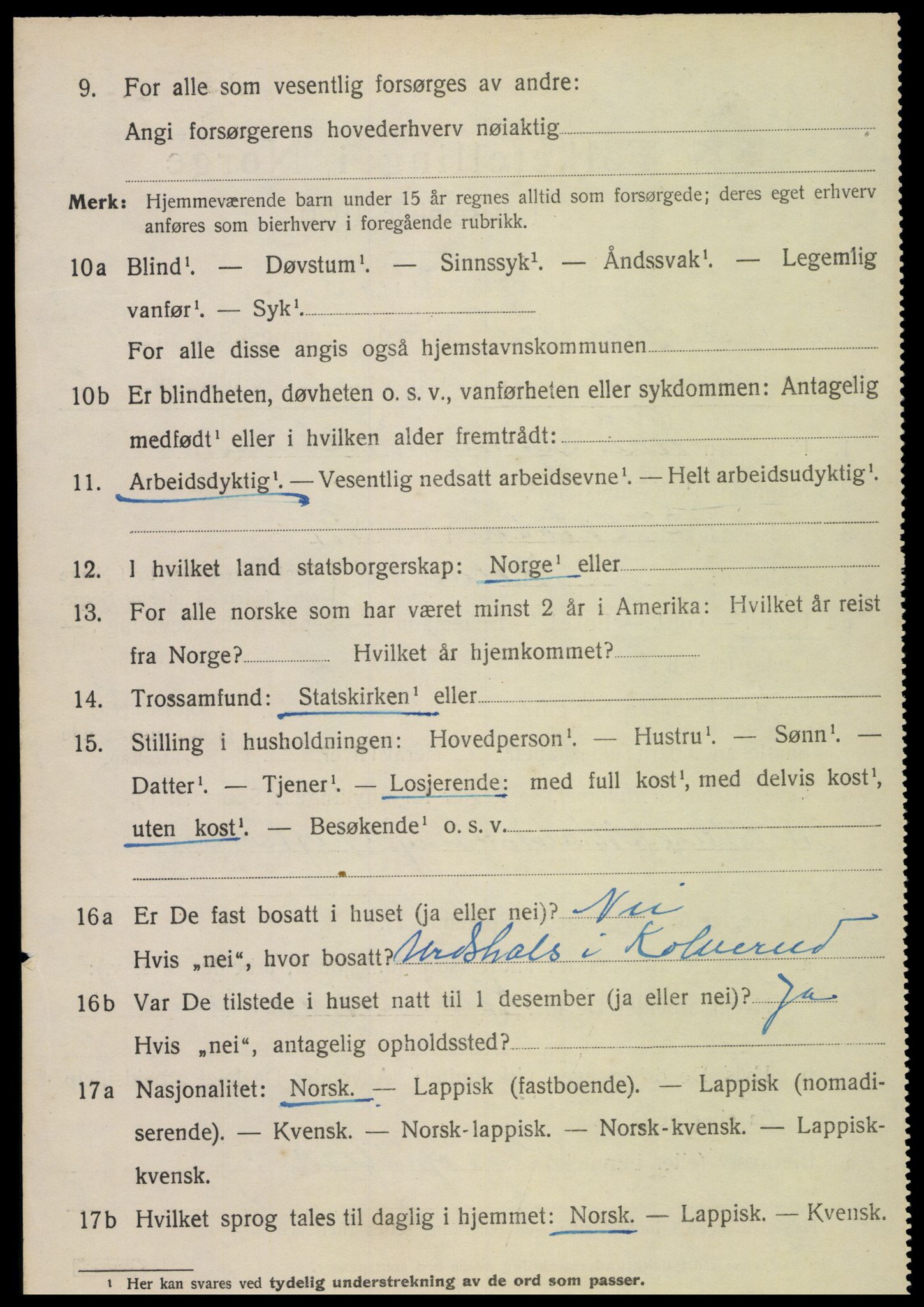 SAT, 1920 census for Kolvereid, 1920, p. 3118